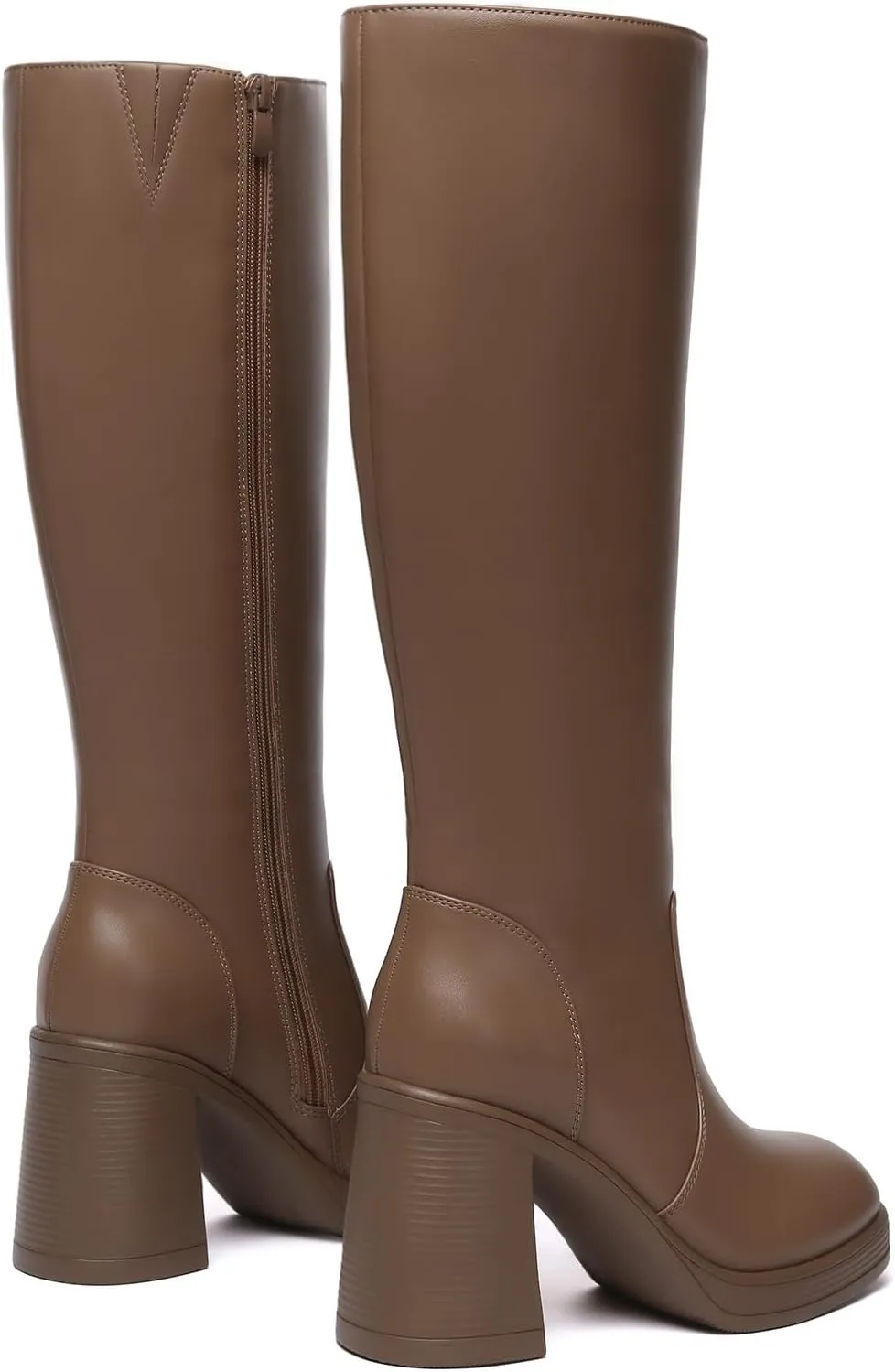 Athlefit Black Knee High Boots for Women Platform Tall Boots Fashion Square Toe Chunky Heeled Booties