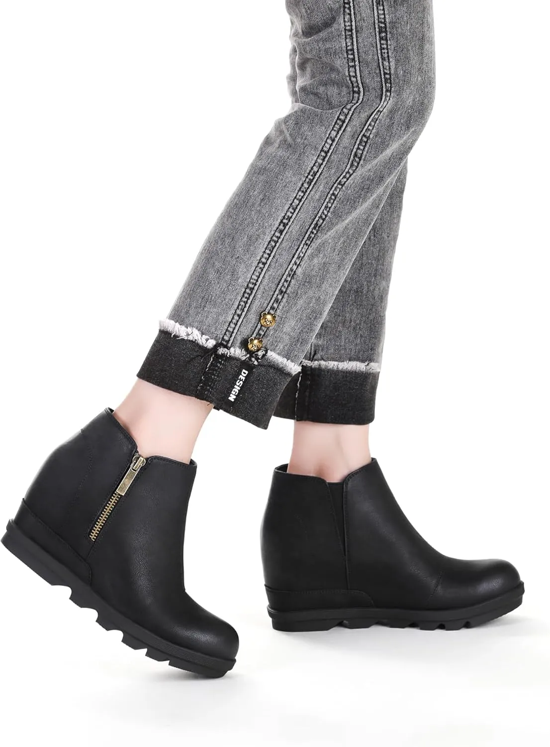 Athlefit Women's Wedge Boots Comfortable Ankle Wedge Booties