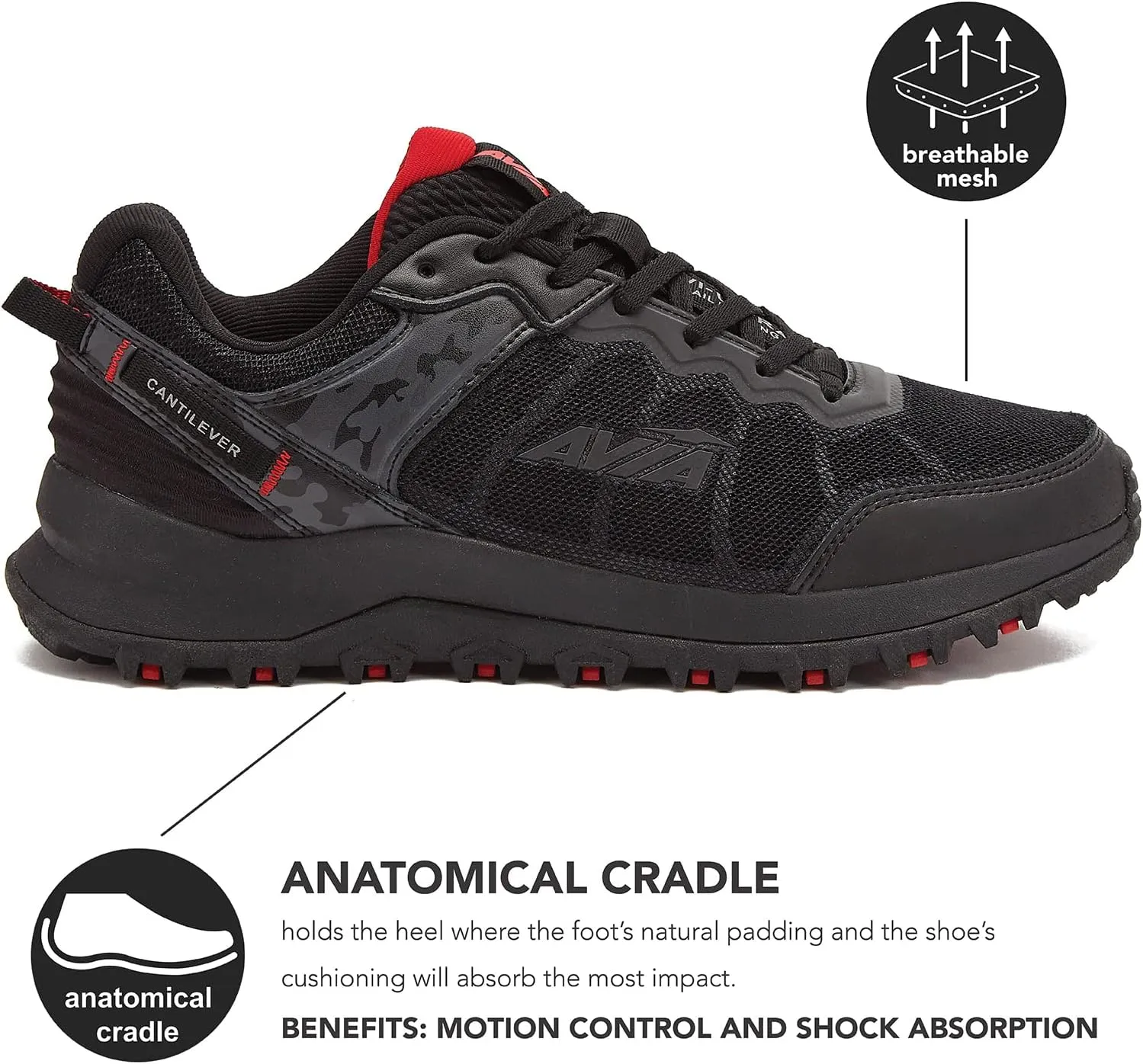 Avia Ultra Men’s Trail Running Shoes, Lightweight Breathable Mesh Sneakers for Men