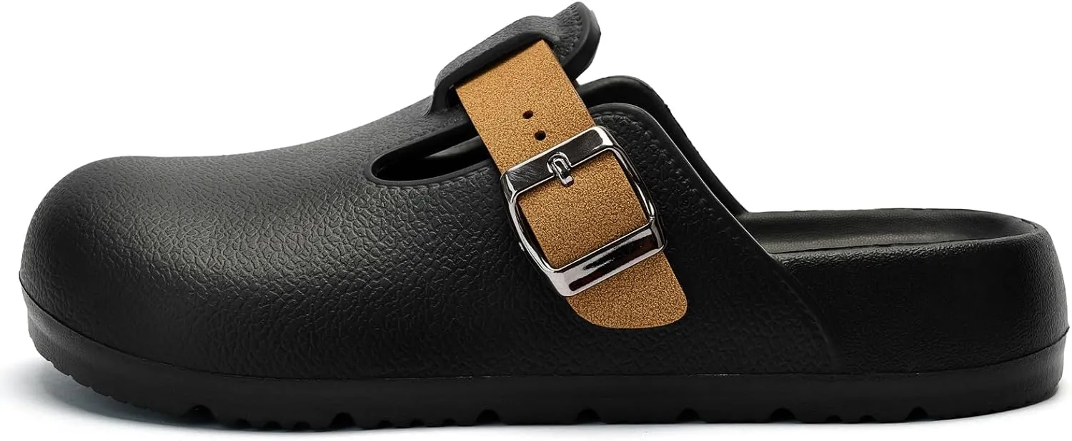 Axcone Womens Clogs Soft Footbed Mules Non-Slip Garden Work Shoes Double Buckle Adjustable EVA Flat Sandals