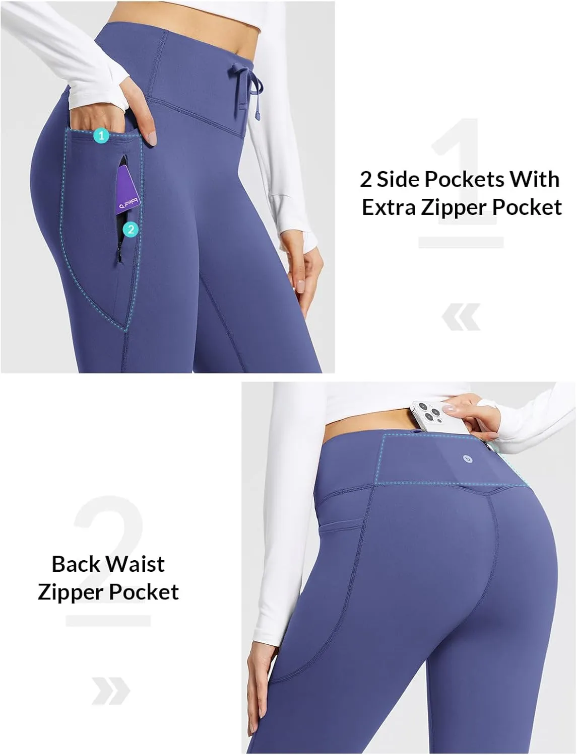 baleaf Women's Fleece Lined Pants Winter Thermal Warm Bootcut Flare Leggings Hiking Yoga Pants with Zip Pockets Cold Weather