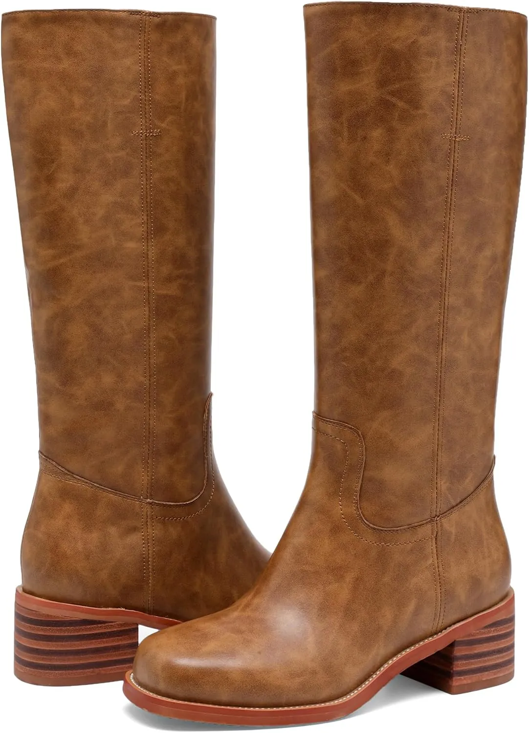 Banana Women's Knee High Boots Comfortable Chunky Block Heel Long Boots for Women Casual Square Toe Boots Low Heel Womens Boots.