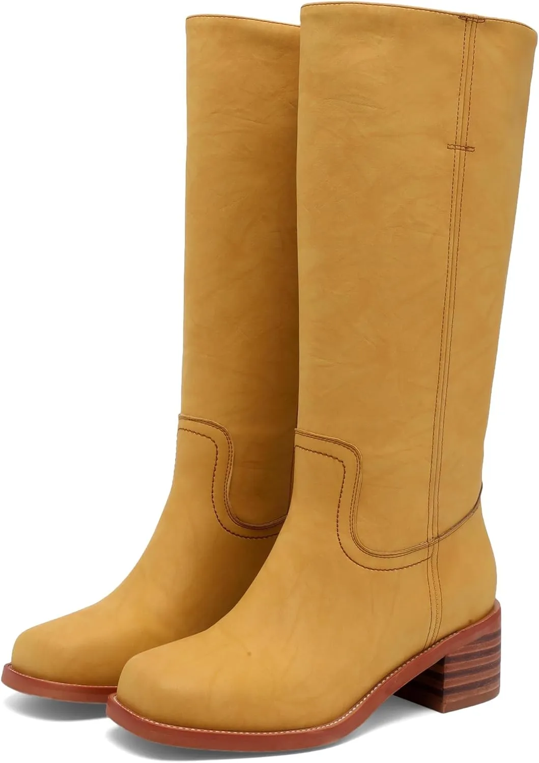 Banana Women's Knee High Boots Comfortable Chunky Block Heel Long Boots for Women Casual Square Toe Boots Low Heel Womens Boots.
