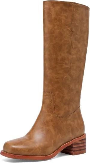 Banana Women's Knee High Boots Comfortable Chunky Block Heel Long Boots for Women Casual Square Toe Boots Low Heel Womens Boots.