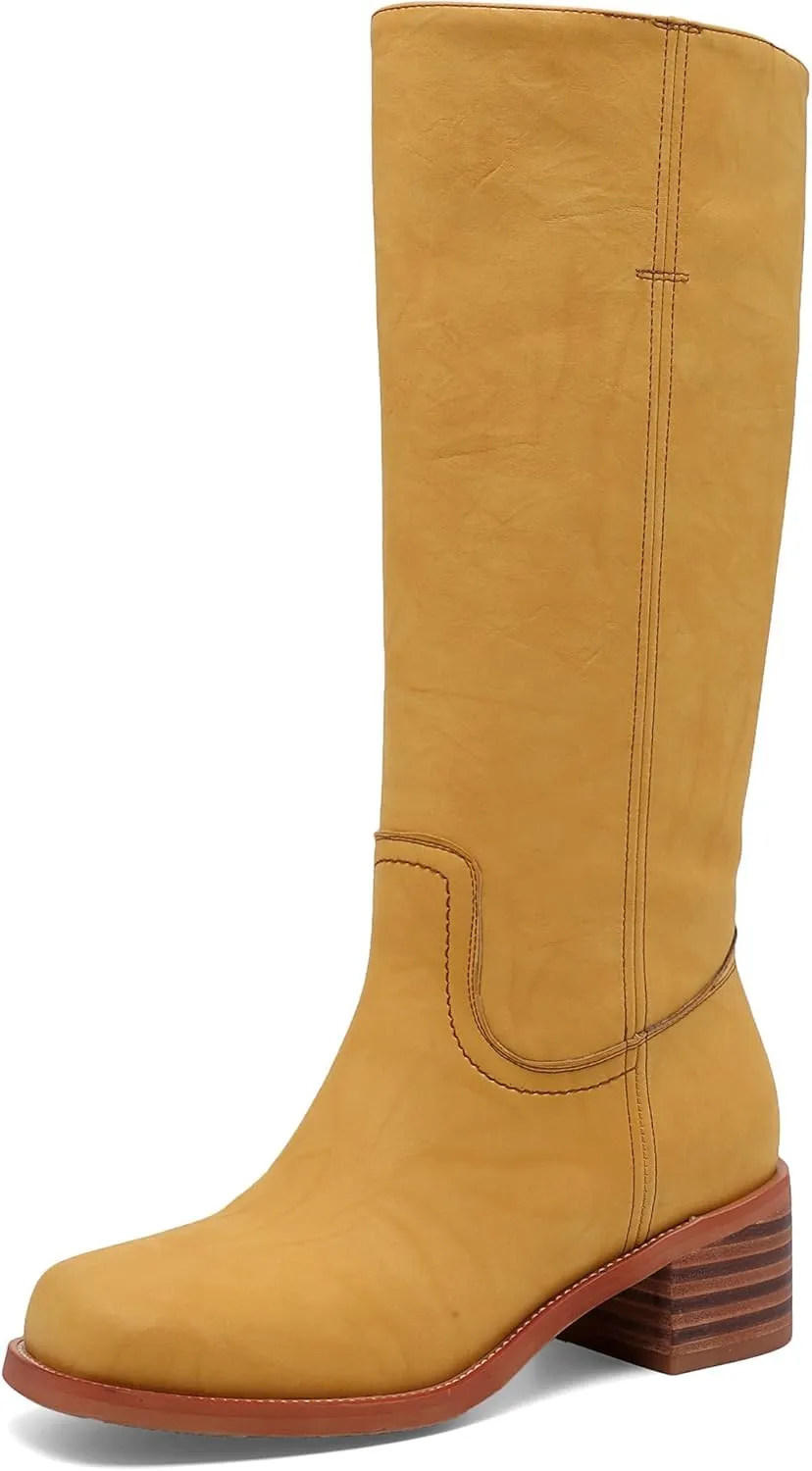 Banana Women's Knee High Boots Comfortable Chunky Block Heel Long Boots for Women Casual Square Toe Boots Low Heel Womens Boots.