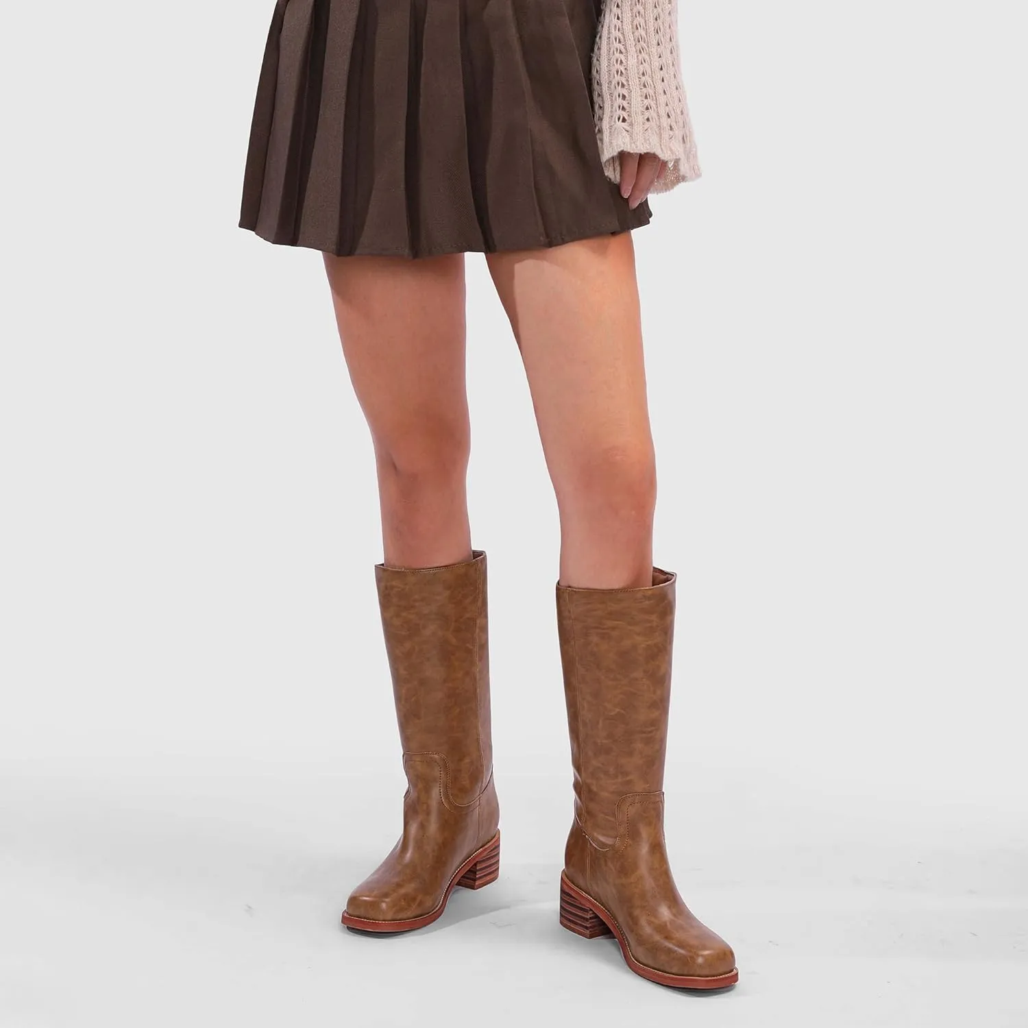 Banana Women's Knee High Boots Comfortable Chunky Block Heel Long Boots for Women Casual Square Toe Boots Low Heel Womens Boots.