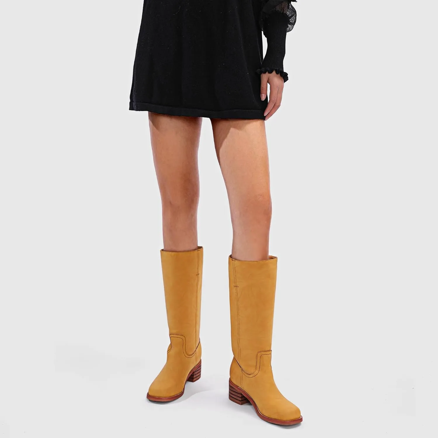 Banana Women's Knee High Boots Comfortable Chunky Block Heel Long Boots for Women Casual Square Toe Boots Low Heel Womens Boots.