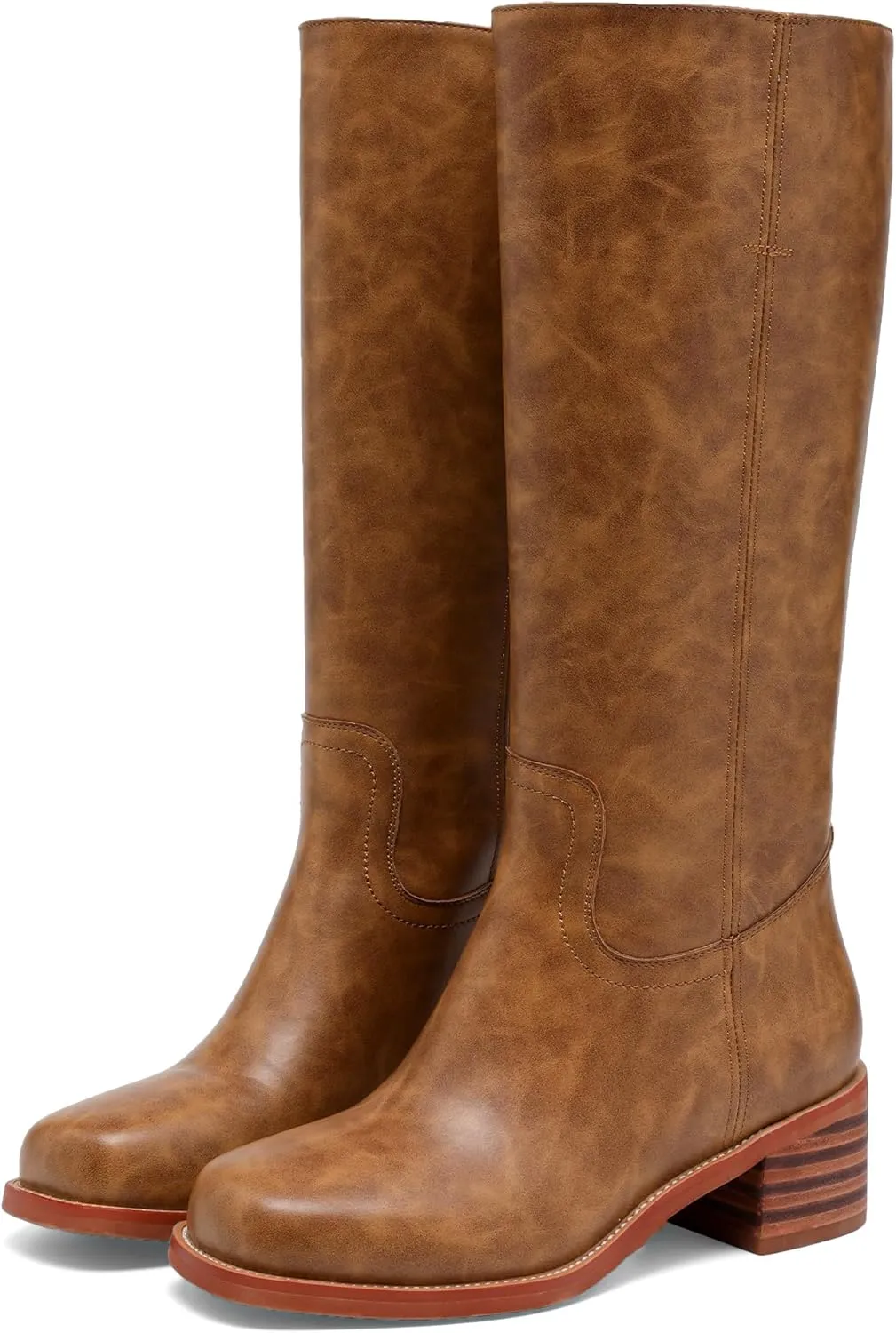 Banana Women's Knee High Boots Comfortable Chunky Block Heel Long Boots for Women Casual Square Toe Boots Low Heel Womens Boots.