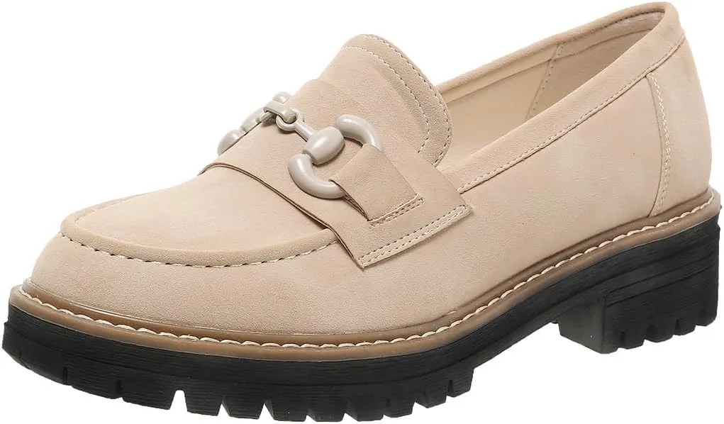 Bandkos Womens Penny Platform Loafers-Fashion Suede Platform Chunky Slip On Dress Shoes Business Lug Sole Loafers US Size 5-12