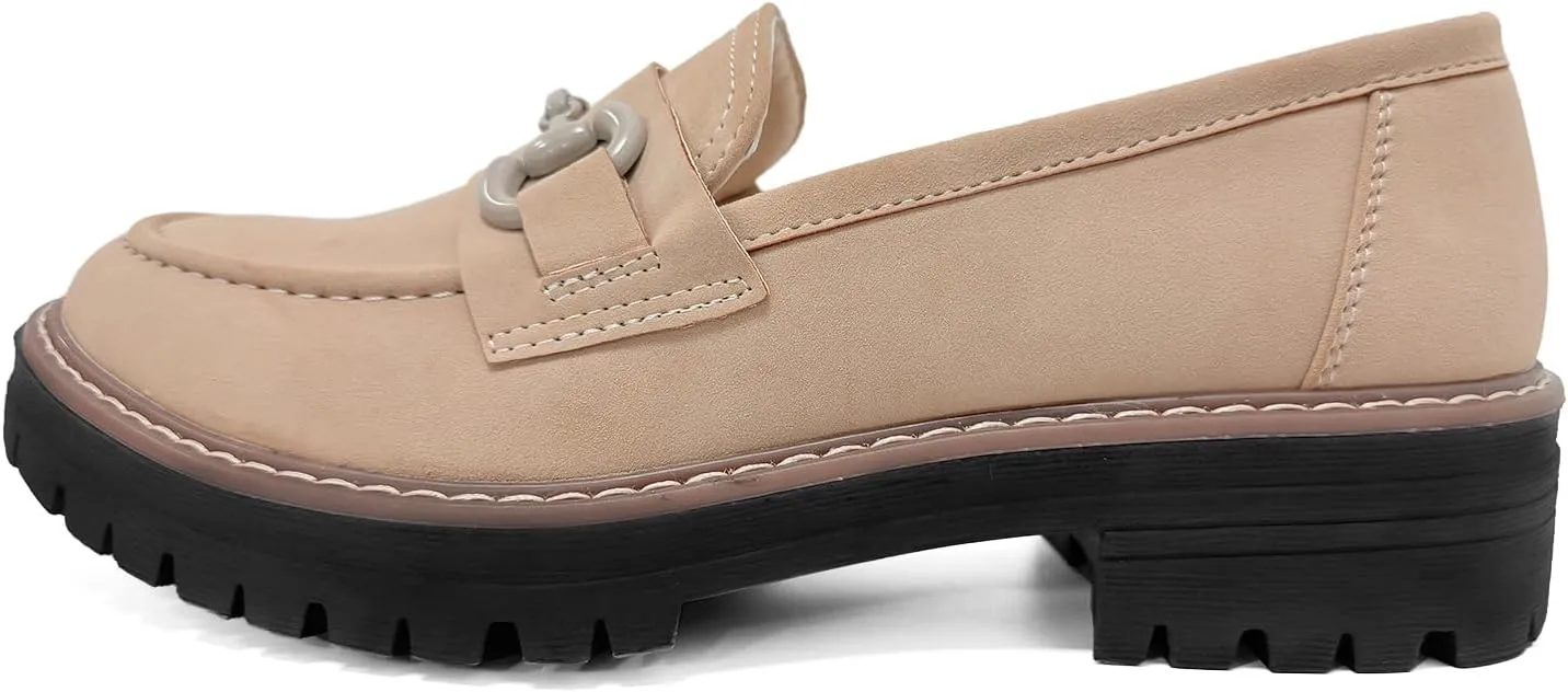 Bandkos Womens Penny Platform Loafers-Fashion Suede Platform Chunky Slip On Dress Shoes Business Lug Sole Loafers US Size 5-12