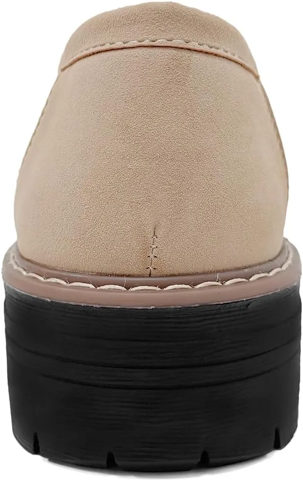 Bandkos Womens Penny Platform Loafers-Fashion Suede Platform Chunky Slip On Dress Shoes Business Lug Sole Loafers US Size 5-12