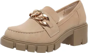 Bandkos Womens Slip On Penny Loafers Platform Chunky Loafer Lug Sole Suede Work Business Casual Dress Uniform Oxfords with Metal Chain