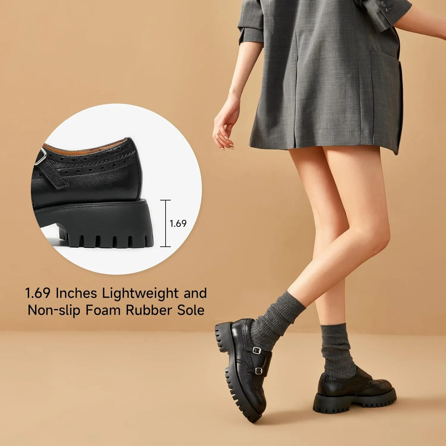 BEAU TODAY Chunky Loafers for Women, Women’s Leather Platform Loafers, Lug Sole Tassel Slip On Loafers Shoes Brogues Wingtip Casual Business Shoes Comfortable Dressy