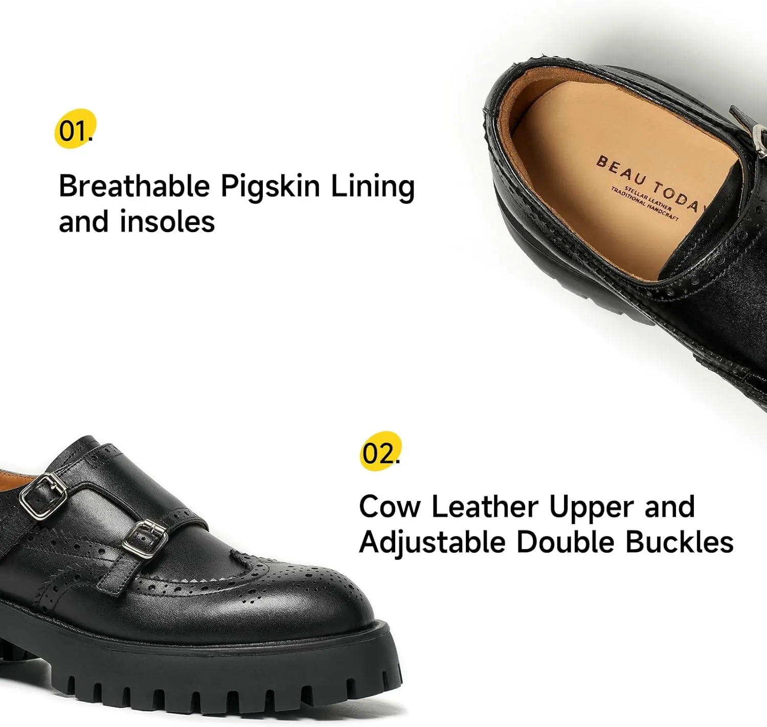 BEAU TODAY Chunky Loafers for Women, Women’s Leather Platform Loafers, Lug Sole Tassel Slip On Loafers Shoes Brogues Wingtip Casual Business Shoes Comfortable Dressy