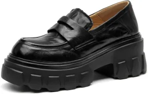 BEAU TODAY Platform Loafers for Women,Chunky Loafers Women,Penny Leather Slip-on Lug Sole Loafers,Round Toe Comfort Casual Fashion Business Work Shoes