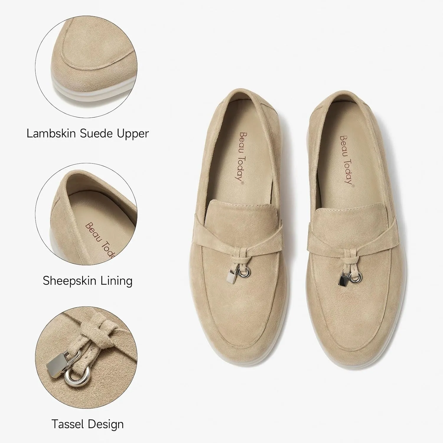 BEAU TODAY Suede Penny Loafers for Women Flats Shoes, Comfortable Slip On Loafers, Driving Loafers Shoes Dress Business Casual Non-Slip Office Work Ladies Shoes