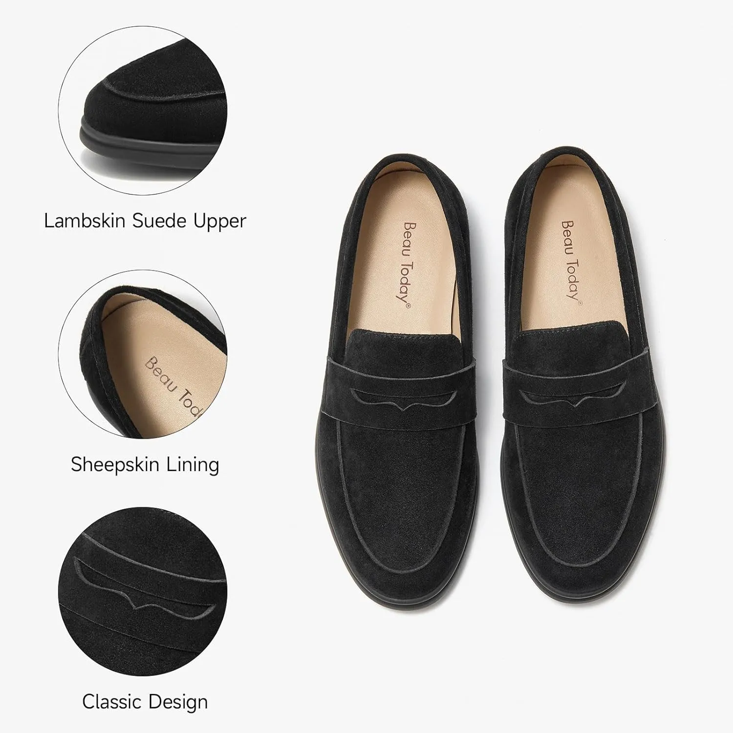 BEAU TODAY Suede Penny Loafers for Women Flats Shoes, Comfortable Slip On Loafers, Driving Loafers Shoes Dress Business Casual Non-Slip Office Work Ladies Shoes