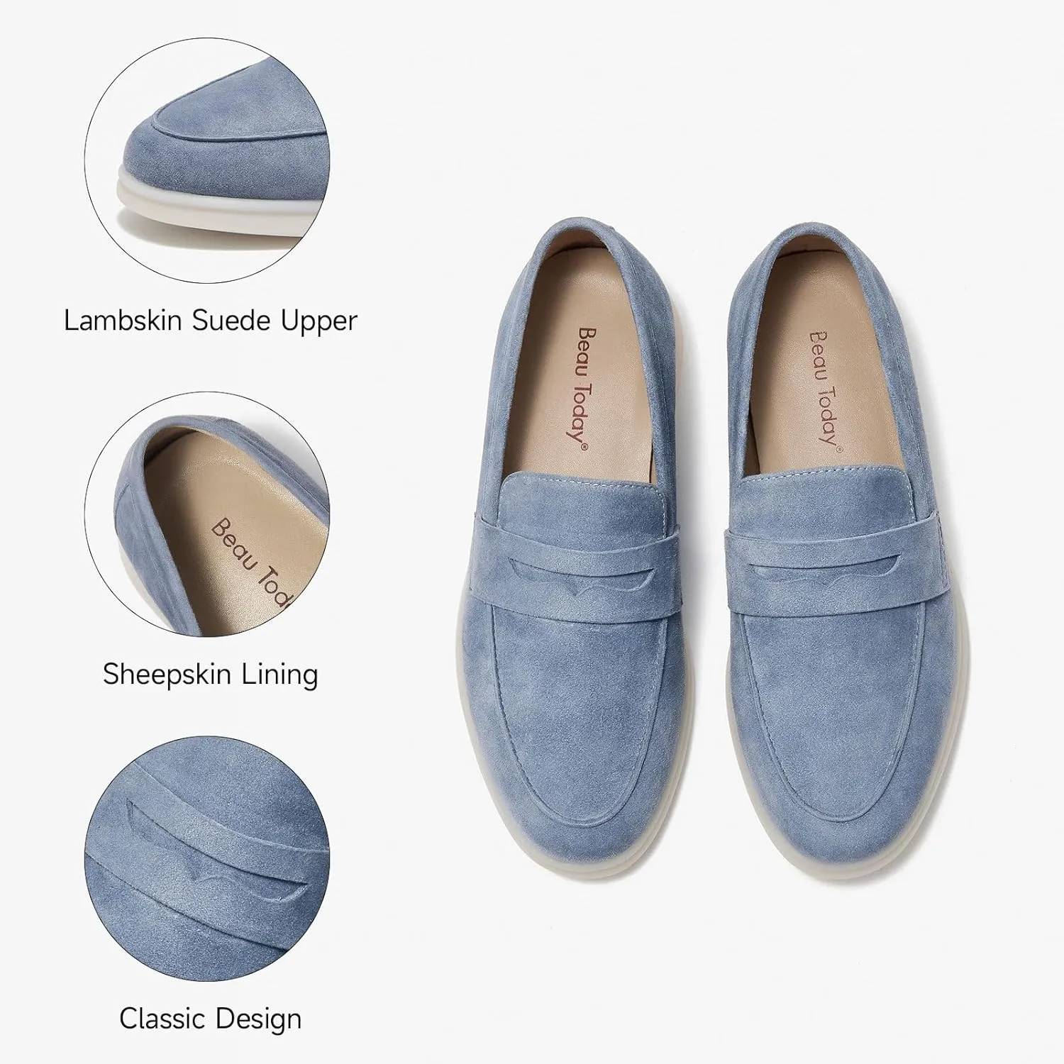 BEAU TODAY Suede Penny Loafers for Women Flats Shoes, Comfortable Slip On Loafers, Driving Loafers Shoes Dress Business Casual Non-Slip Office Work Ladies Shoes