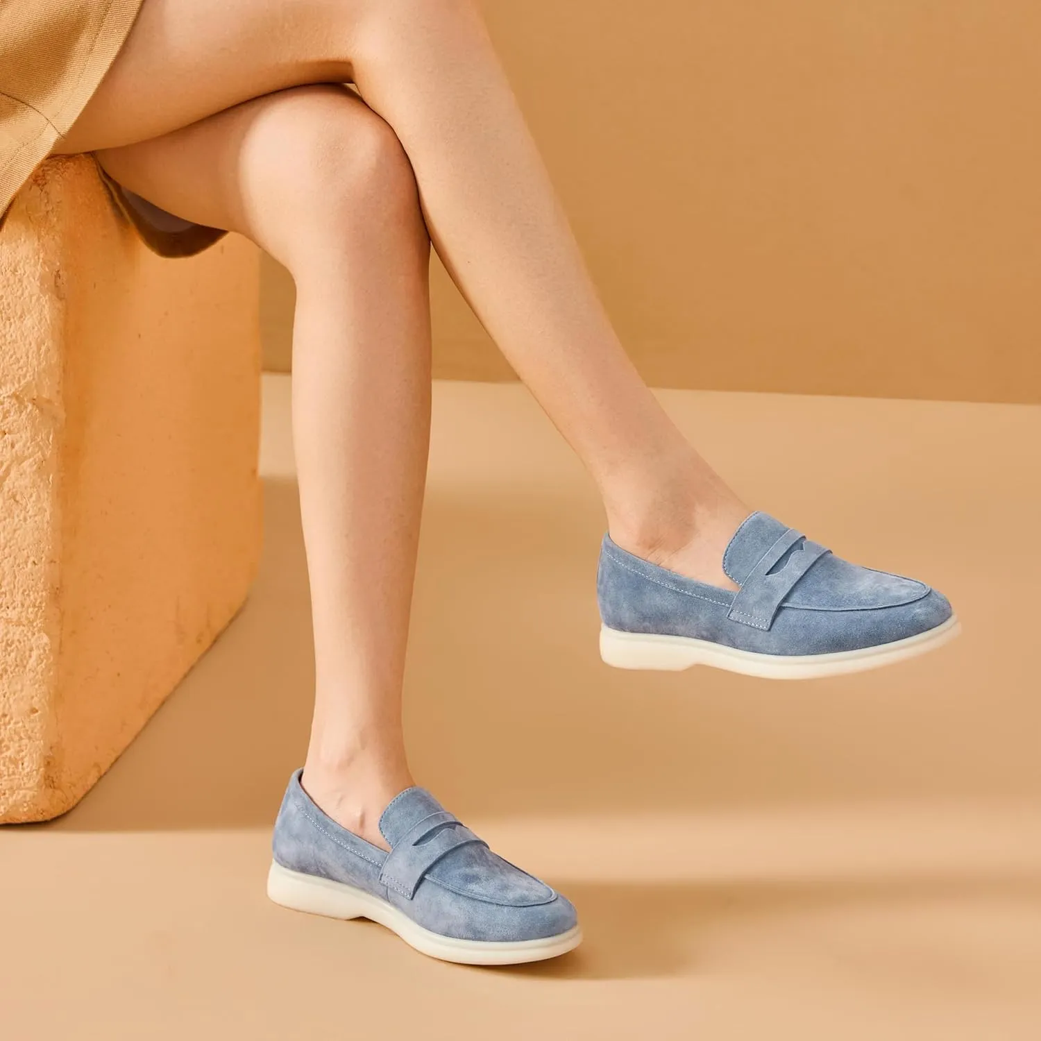 BEAU TODAY Suede Penny Loafers for Women Flats Shoes, Comfortable Slip On Loafers, Driving Loafers Shoes Dress Business Casual Non-Slip Office Work Ladies Shoes