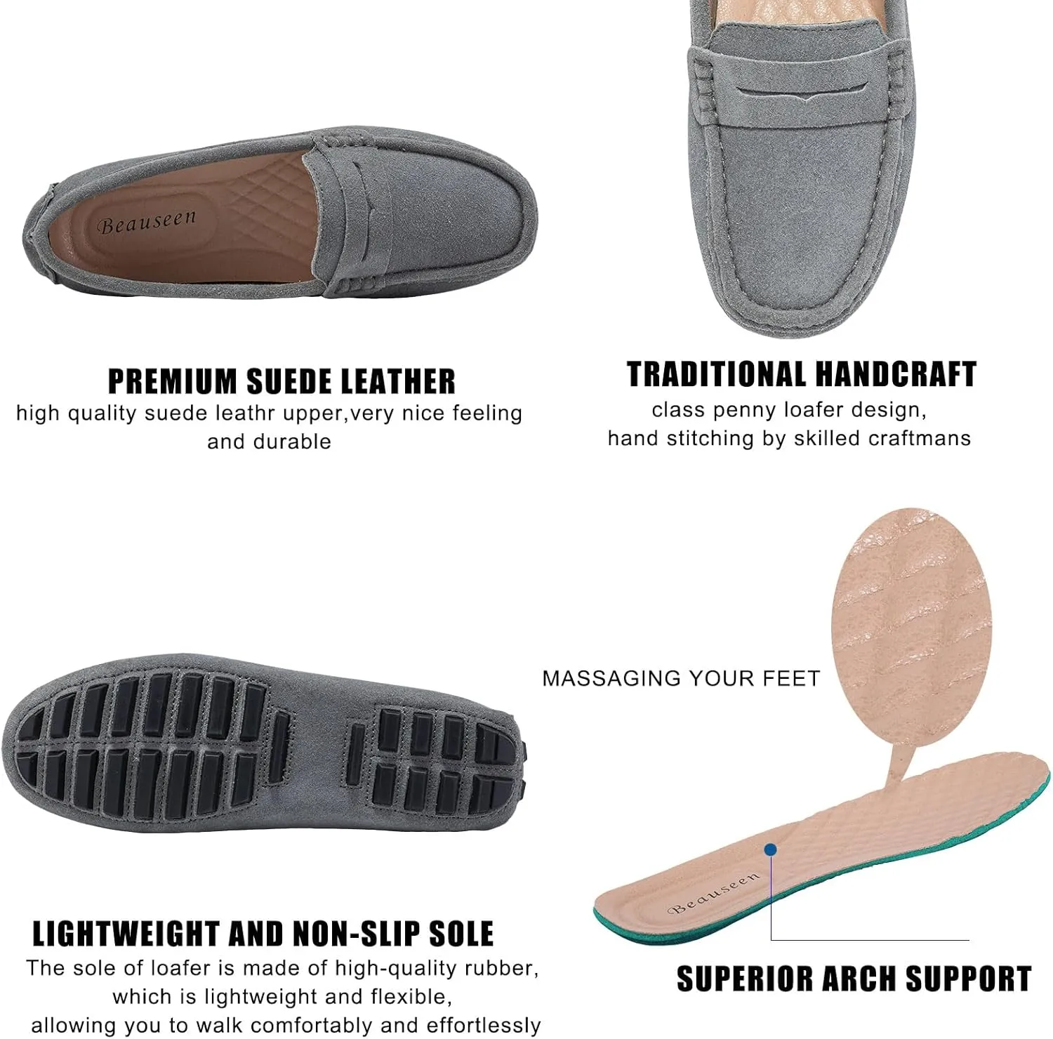 BEAUSEEN Women's Genuine Leather Penny Loafers Classic Driving Moccasins Casual Slip On Comfort Women Loafer Shoes