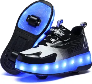 BFOEL Rechargeable Roller Shoes for Boys Girls Age 6-14 with LED Light-Up Kids Sneakers for Outdoor Play, Birthday