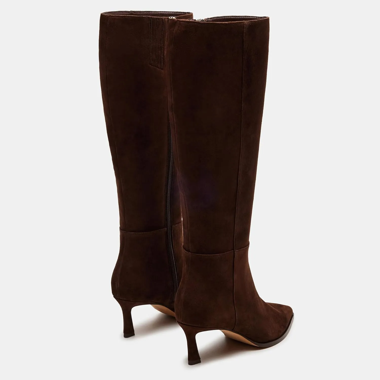 Black Kitten Heel Knee High Boots for Women Pointed Toe Tall Boots Slouch Dressy Stiletto Long Fall Boots