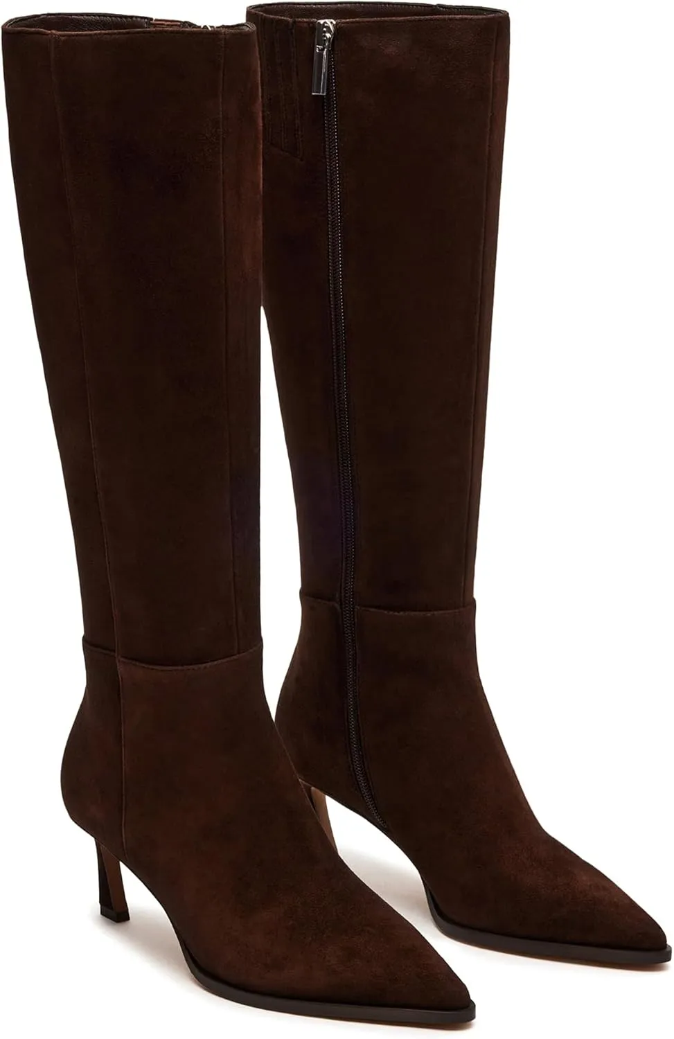 Black Kitten Heel Knee High Boots for Women Pointed Toe Tall Boots Slouch Dressy Stiletto Long Fall Boots