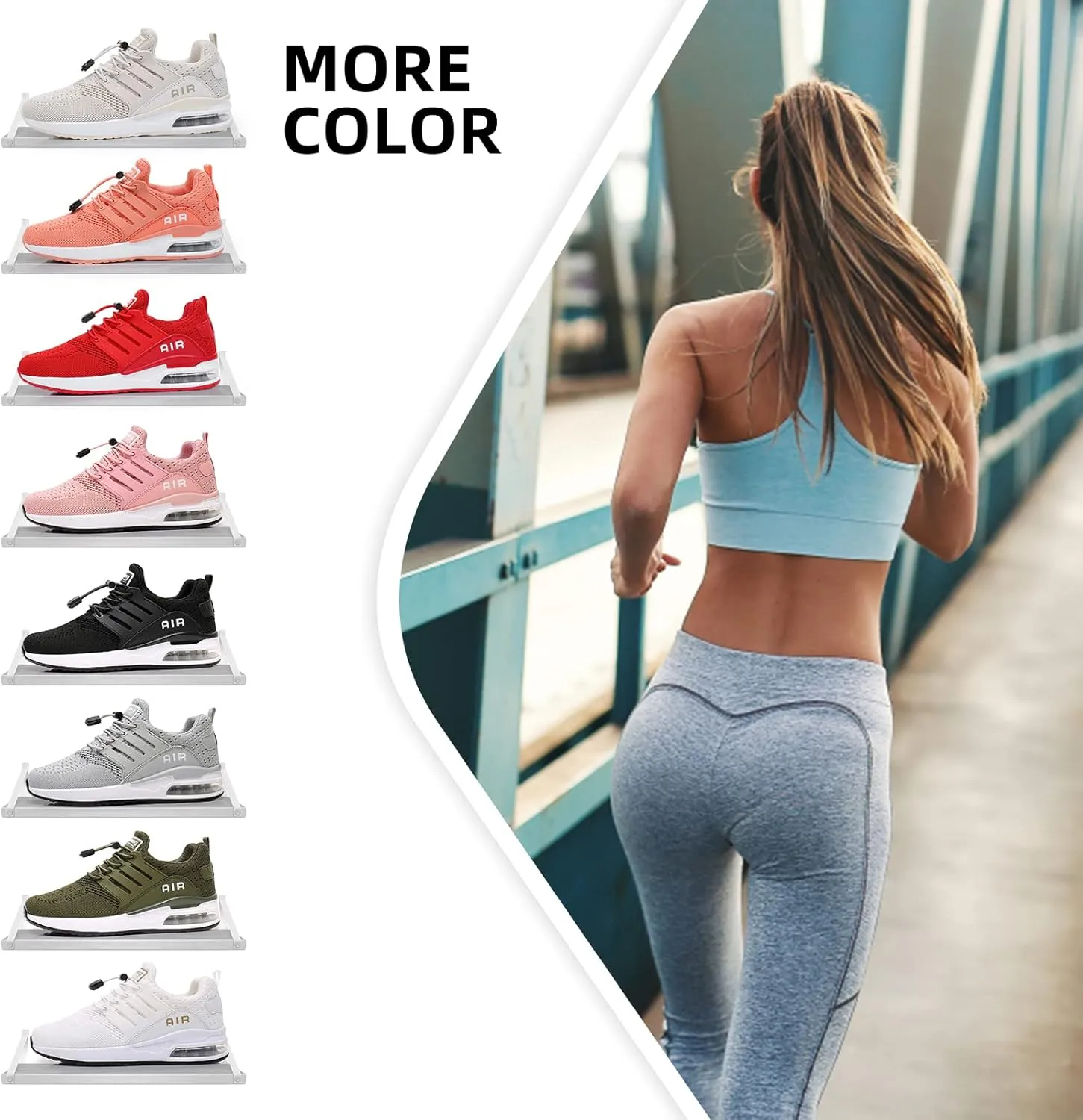 BOGOVER Womens Lightweight Air Running Shoes, Breathable Gym Jogging Running Tennis Sneakers with Air Cushion,No Tie