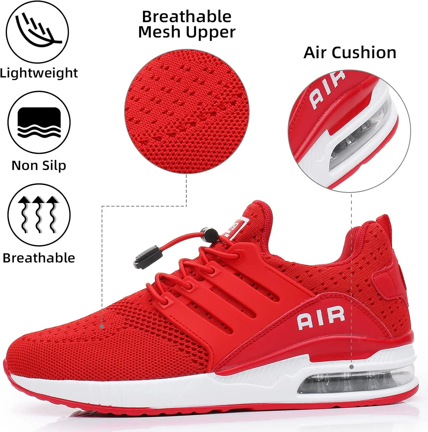 BOGOVER Womens Lightweight Air Running Shoes, Breathable Gym Jogging Running Tennis Sneakers with Air Cushion,No Tie