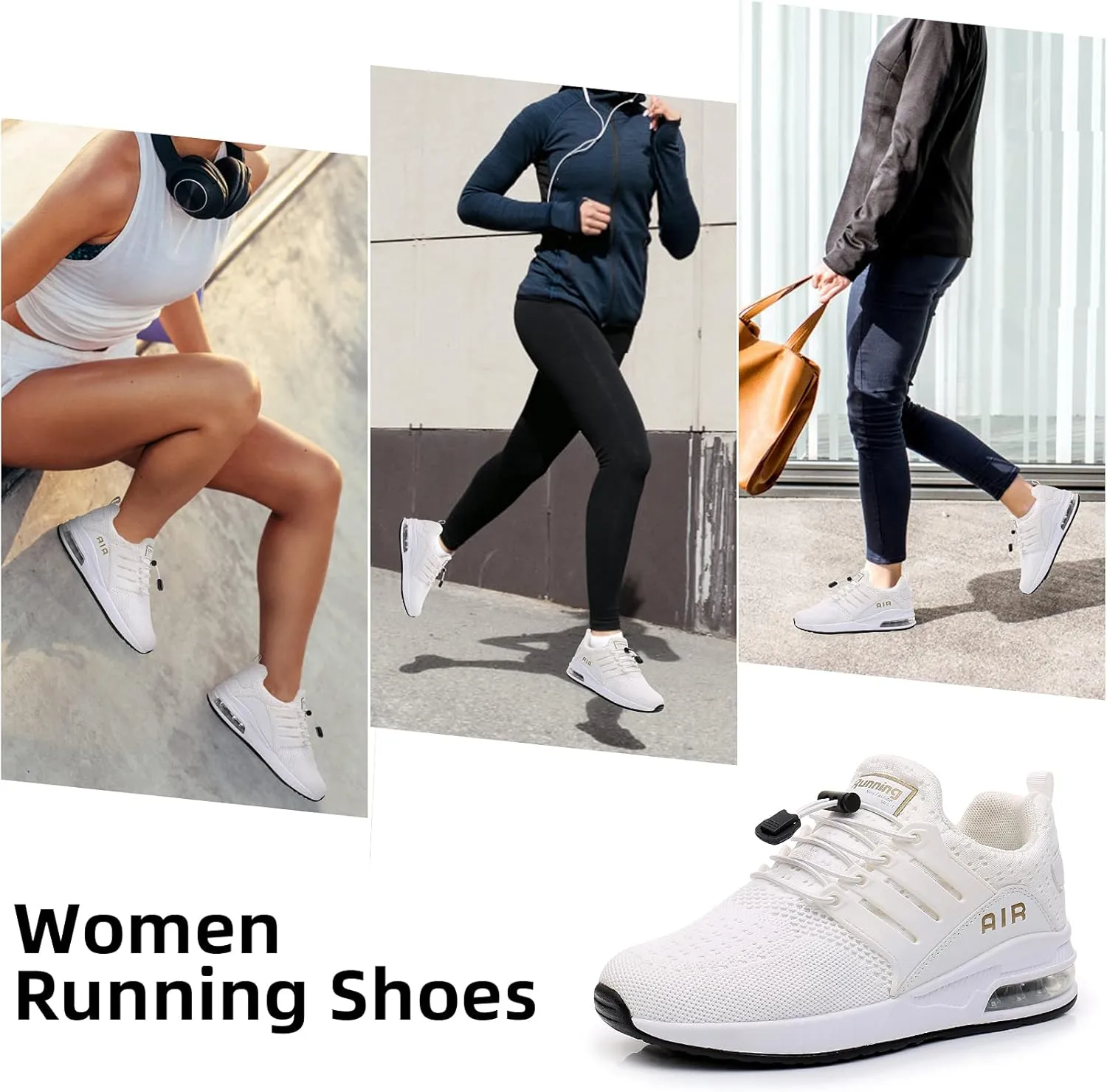 BOGOVER Womens Lightweight Air Running Shoes, Breathable Gym Jogging Running Tennis Sneakers with Air Cushion,No Tie