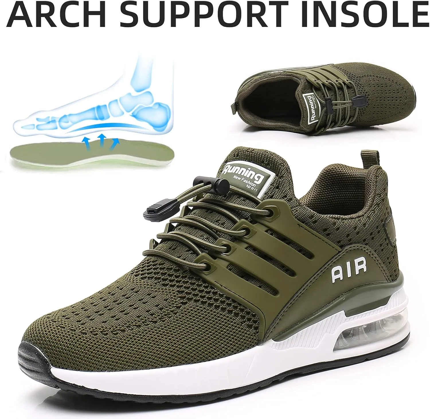 BOGOVER Womens Lightweight Air Running Shoes, Breathable Gym Jogging Running Tennis Sneakers with Air Cushion,No Tie