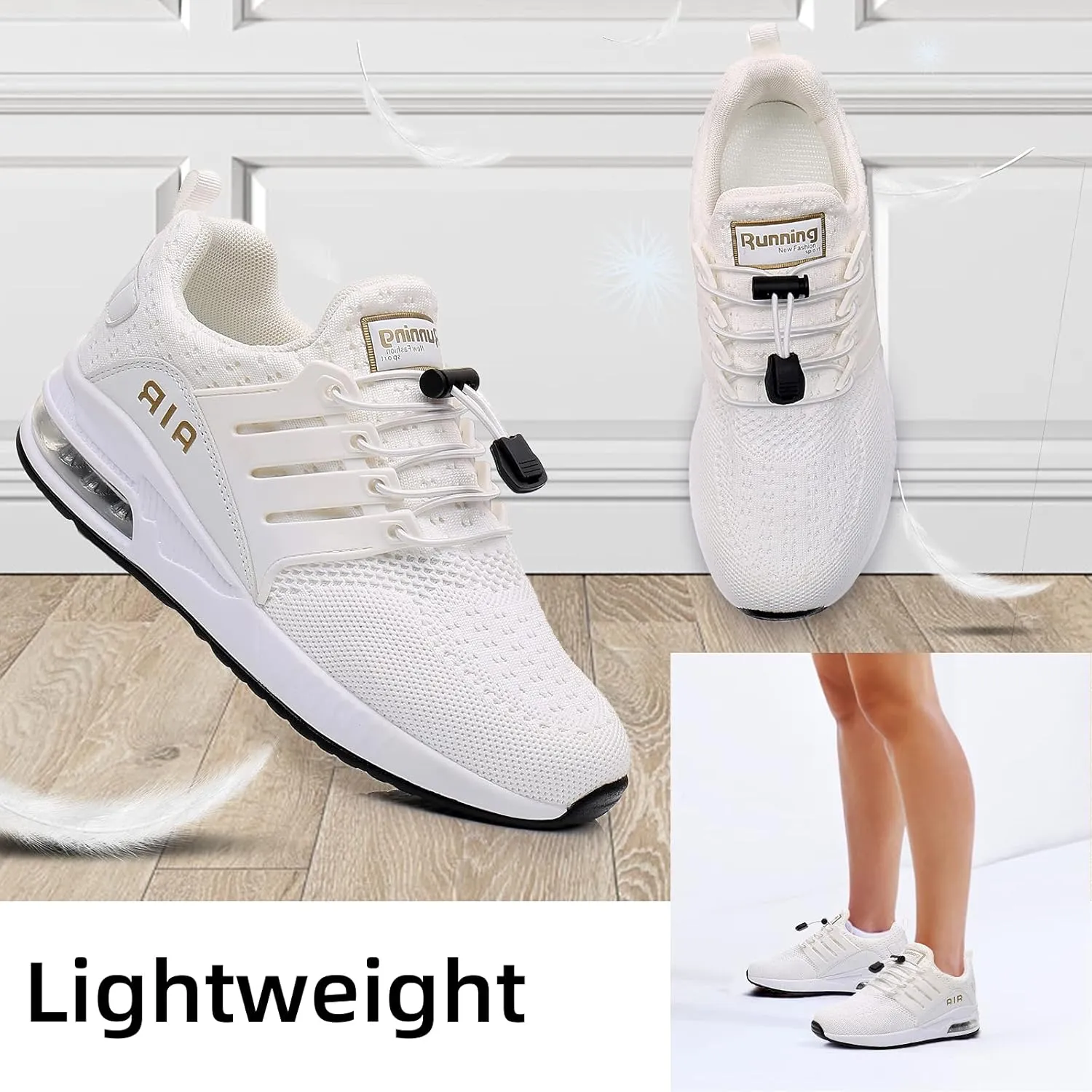 BOGOVER Womens Lightweight Air Running Shoes, Breathable Gym Jogging Running Tennis Sneakers with Air Cushion,No Tie