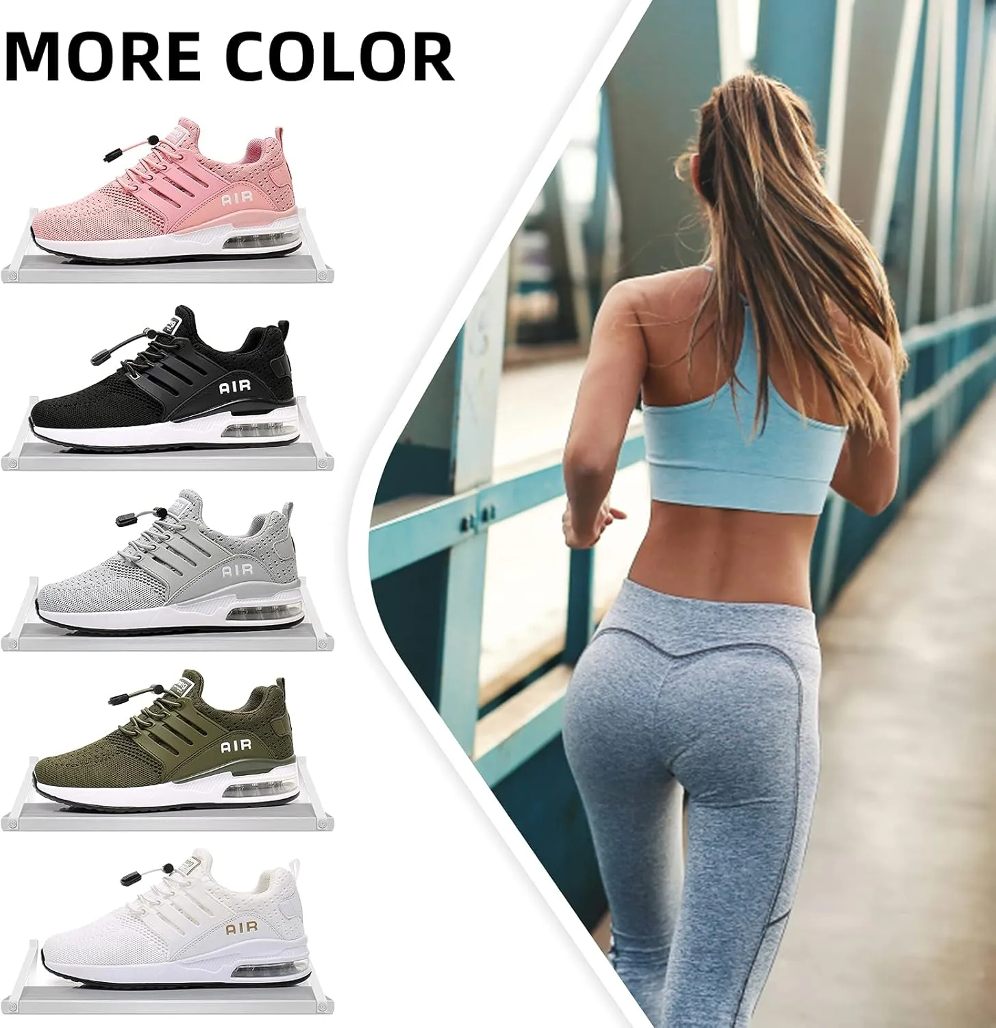 BOGOVER Womens Lightweight Air Running Shoes, Breathable Gym Jogging Running Tennis Sneakers with Air Cushion,No Tie