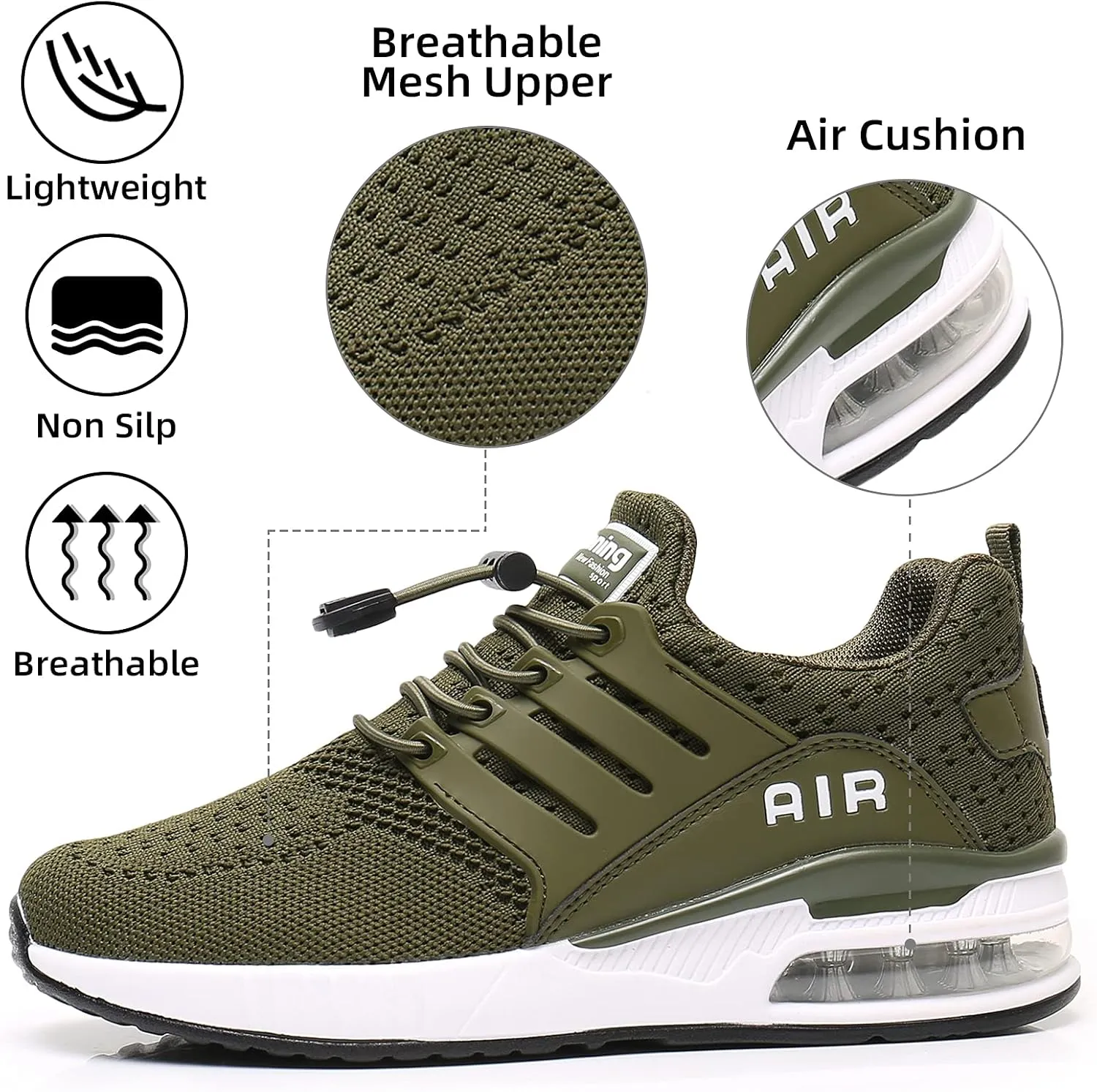 BOGOVER Womens Lightweight Air Running Shoes, Breathable Gym Jogging Running Tennis Sneakers with Air Cushion,No Tie