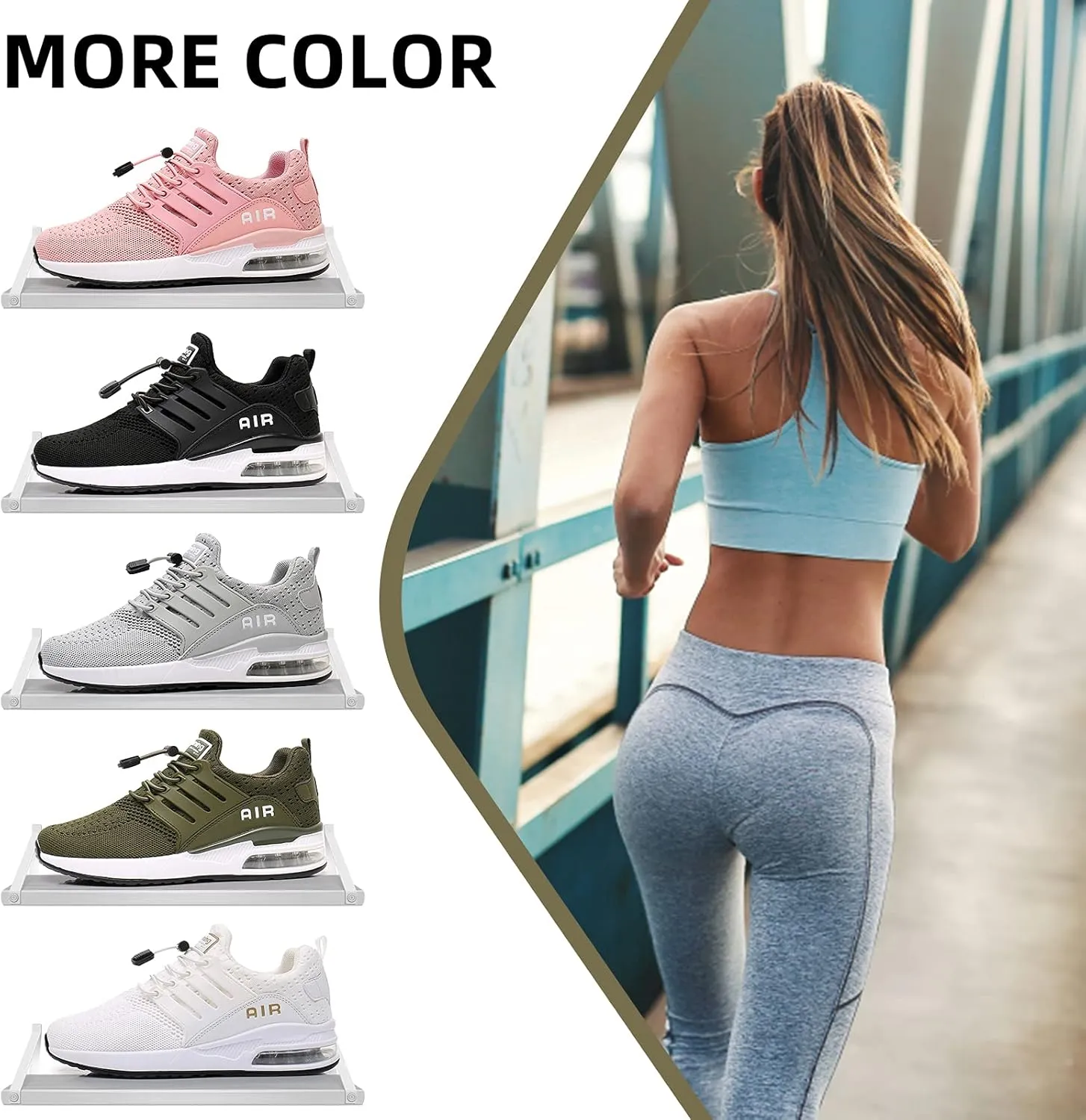 BOGOVER Womens Lightweight Air Running Shoes, Breathable Gym Jogging Running Tennis Sneakers with Air Cushion,No Tie