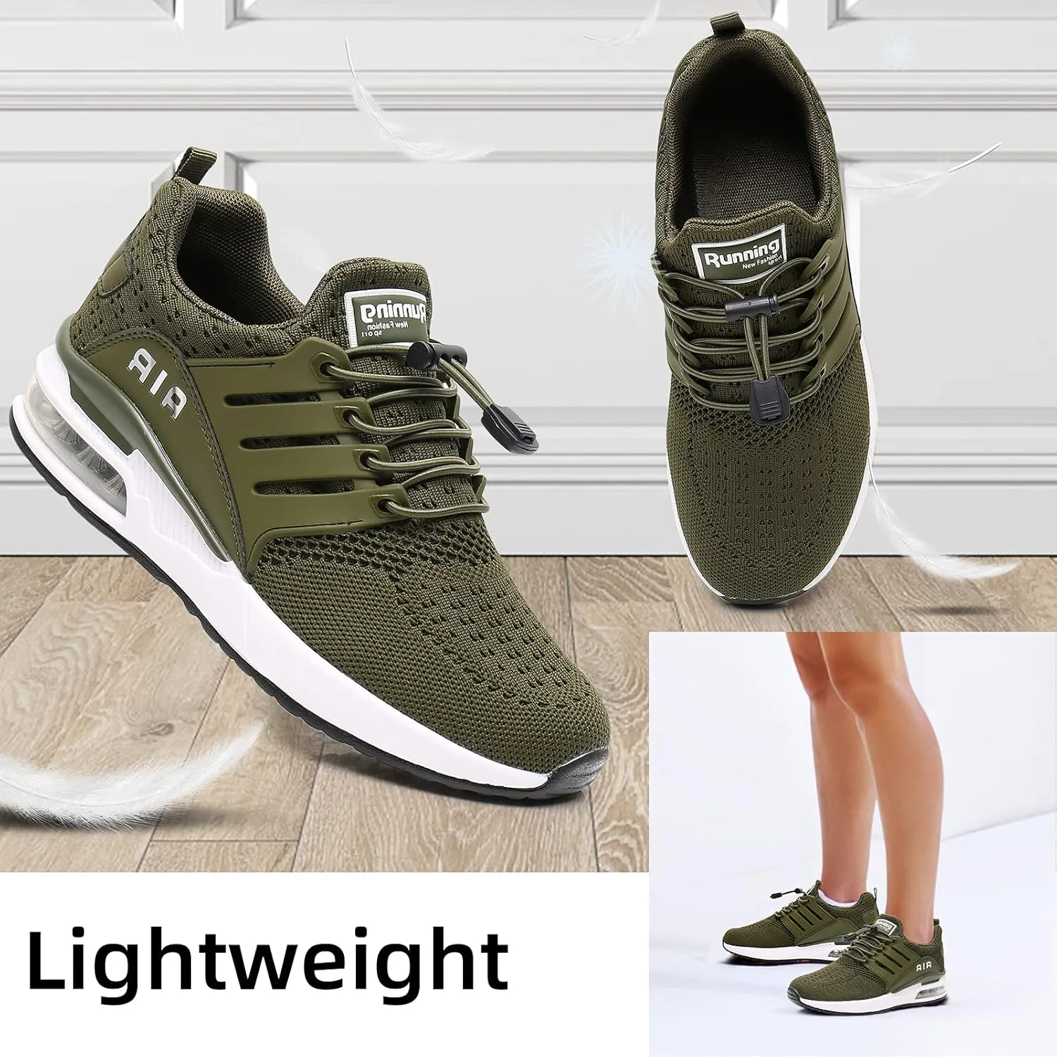 BOGOVER Womens Lightweight Air Running Shoes, Breathable Gym Jogging Running Tennis Sneakers with Air Cushion,No Tie