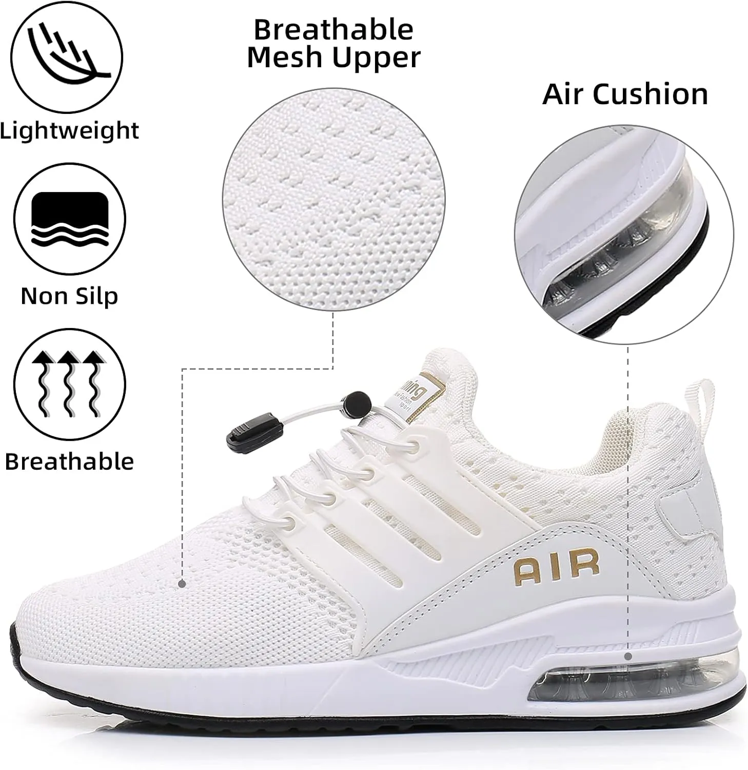 BOGOVER Womens Lightweight Air Running Shoes, Breathable Gym Jogging Running Tennis Sneakers with Air Cushion,No Tie
