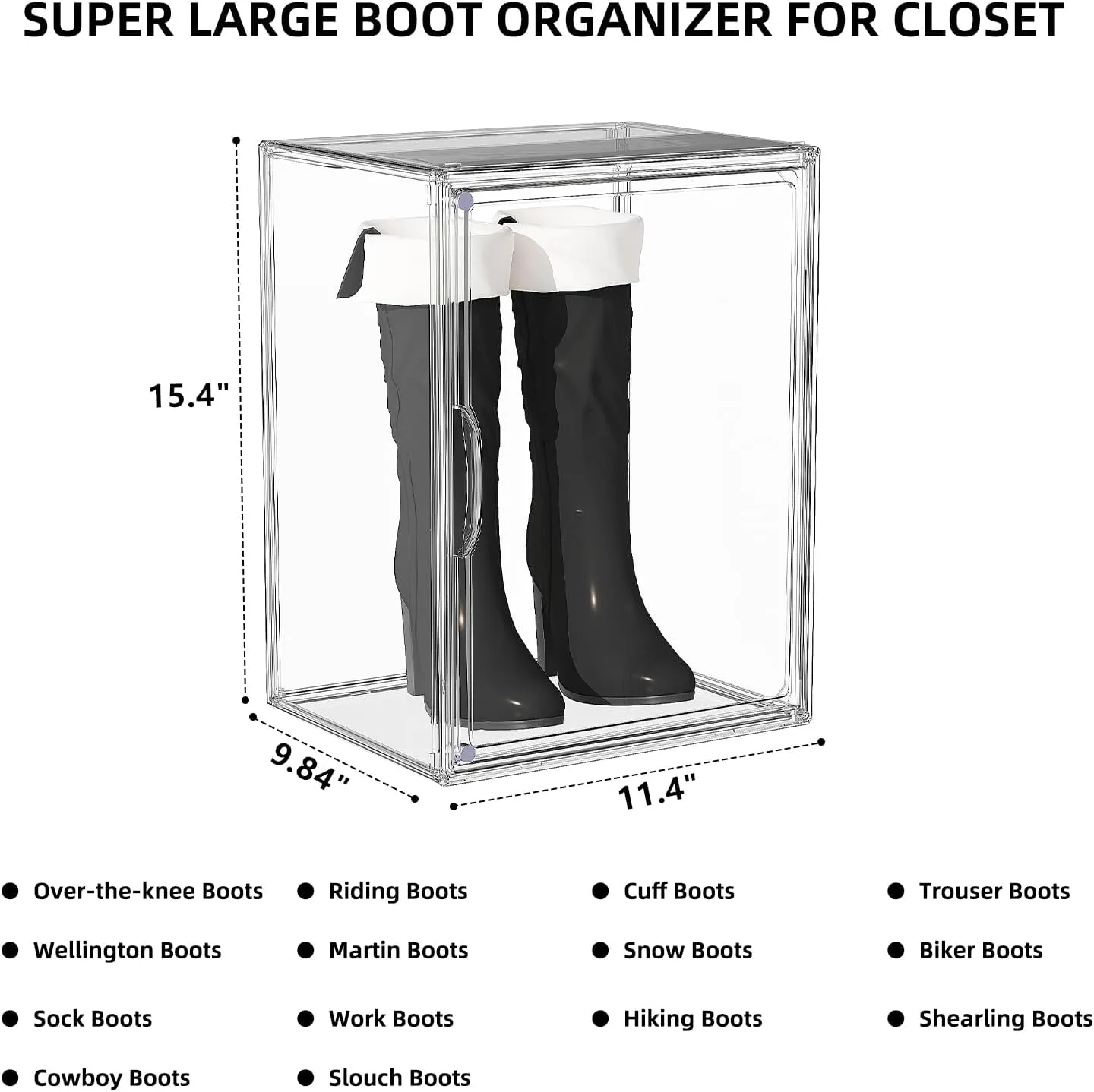 Boot Storage Organizer Tall Boots Boxes Clear Plastic Stackable Acrylic Boot Display Case Storage Box with Divider, Shoe Organizer Box, XXX-L, 1 Pack