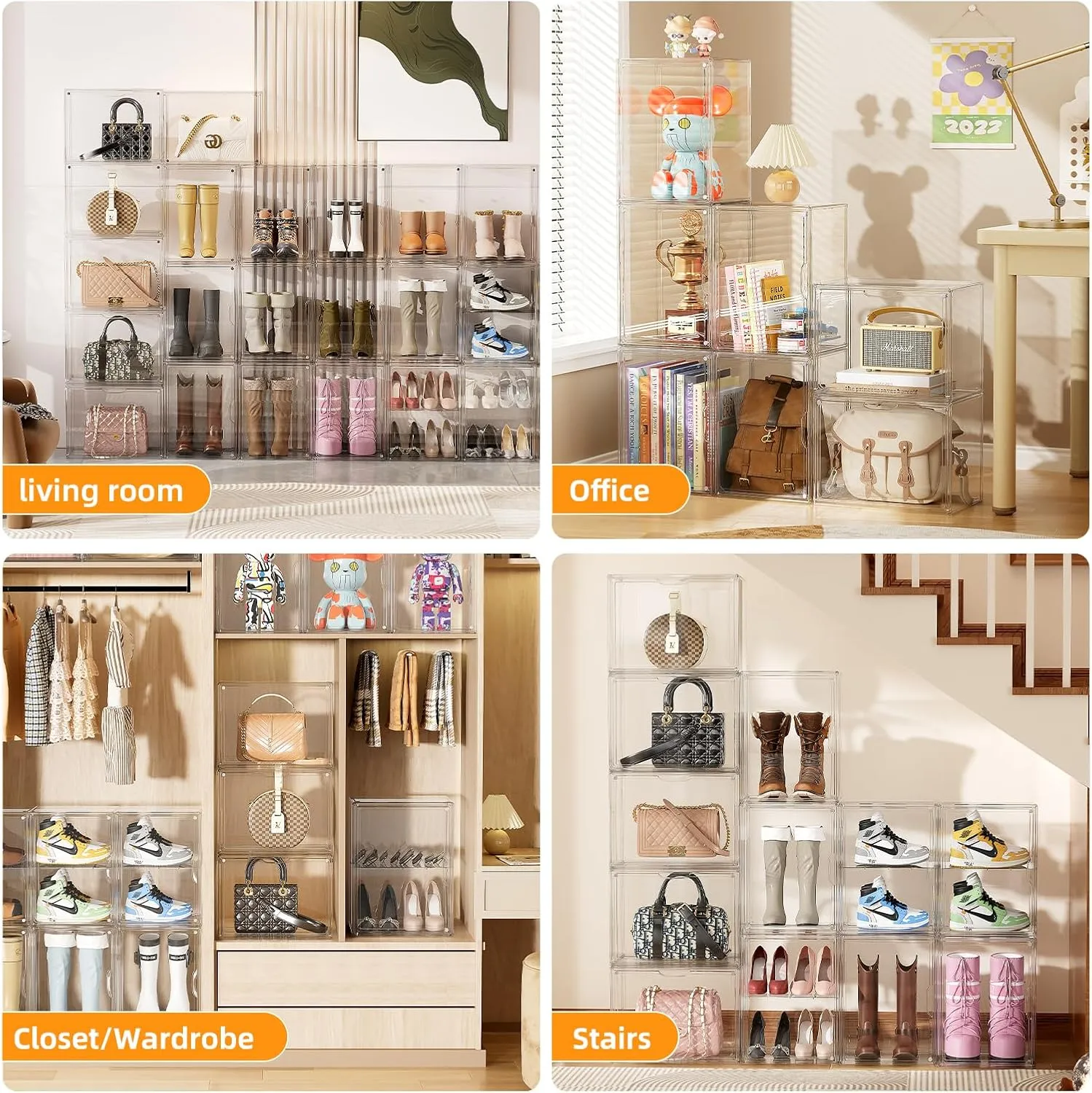 Boot Storage Organizer Tall Boots Boxes Clear Plastic Stackable Acrylic Boot Display Case Storage Box with Divider, Shoe Organizer Box, XXX-L, 1 Pack