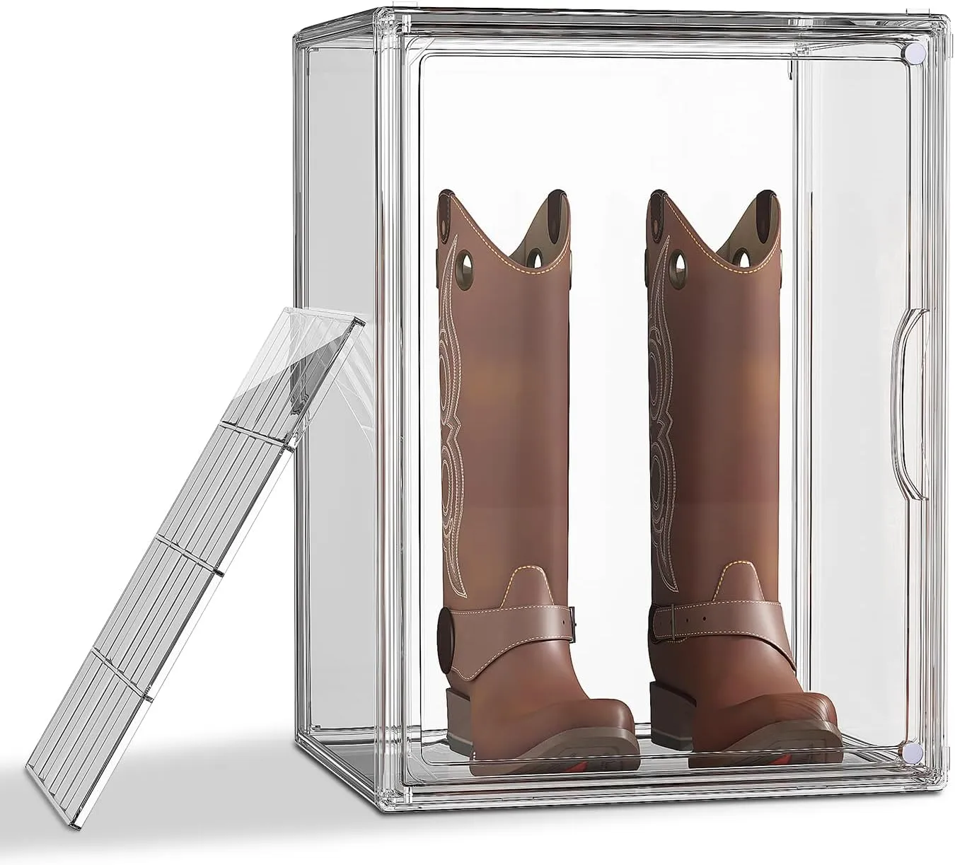 Boot Storage Organizer Tall Boots Boxes Clear Plastic Stackable Acrylic Boot Display Case Storage Box with Divider, Shoe Organizer Box, XXX-L, 1 Pack