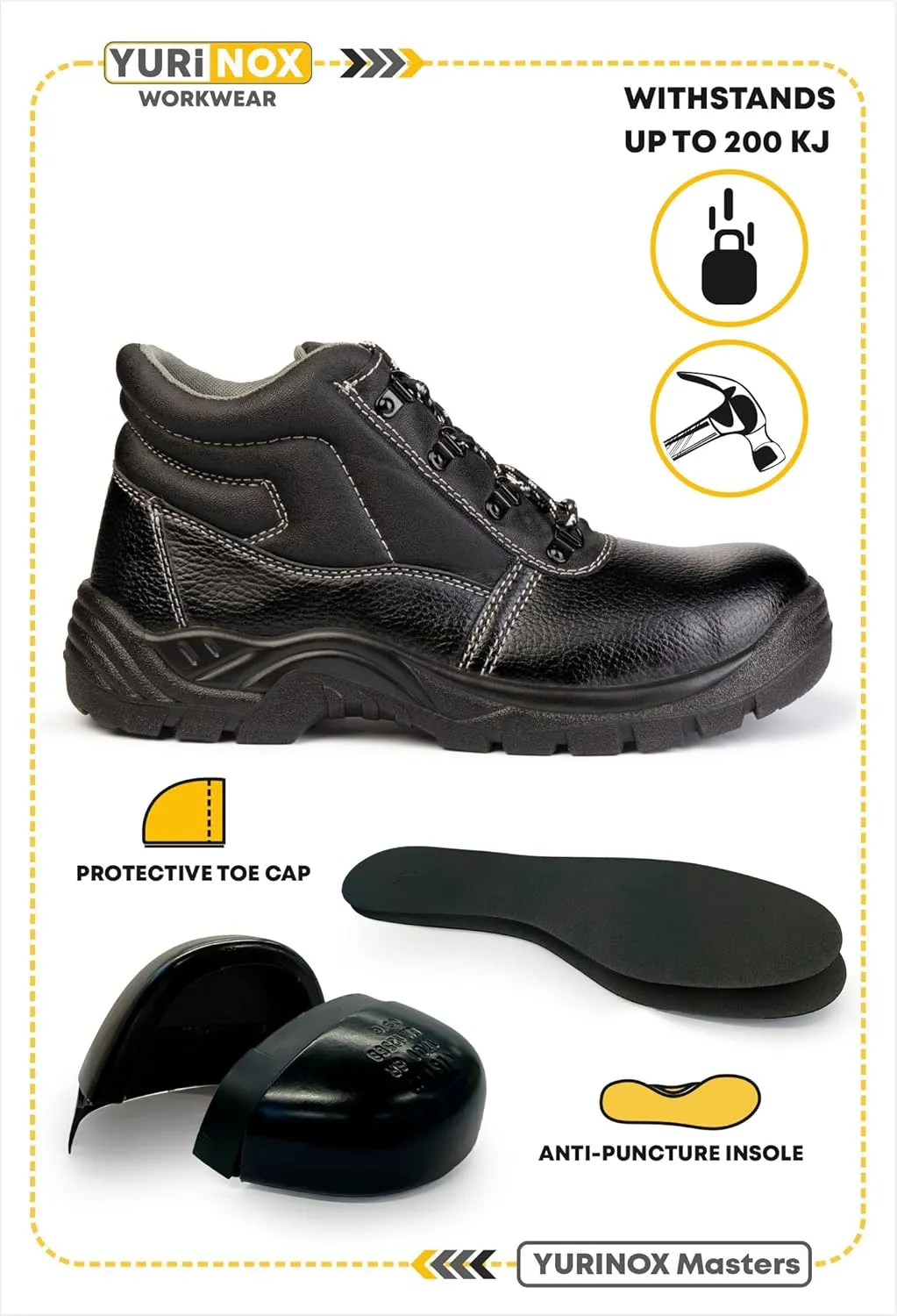 Boots Masters - Steel Safety Toe - Puncture-Proof Steel Sole - Utility Work Boots for Construction and Warehouse