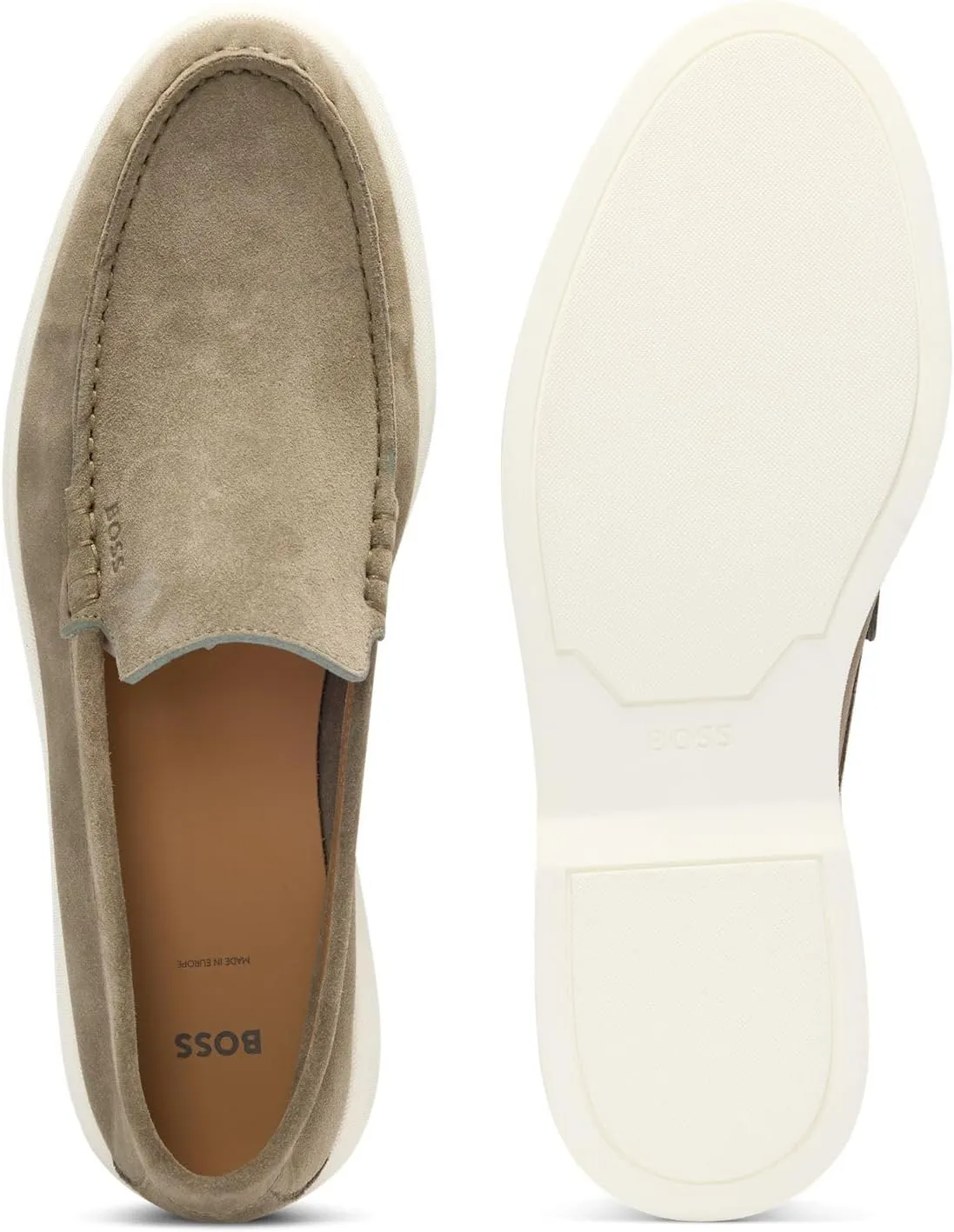 BOSS Mens Sienne Loaf Suede Loafers with Contrast Outsole Size