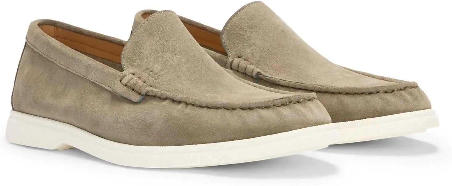 BOSS Mens Sienne Loaf Suede Loafers with Contrast Outsole Size