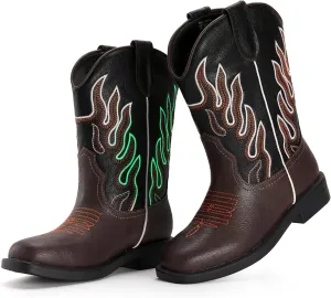 Boys Cowboy Boots Toddler Girls Cowgirl Boots Glow In The Dark Little Big Kid Western Glitter Mid Calf Embroidered Pull On Low Heel All Seasons Unisex-Child Comfortable Party Birthday Dress Up Dance