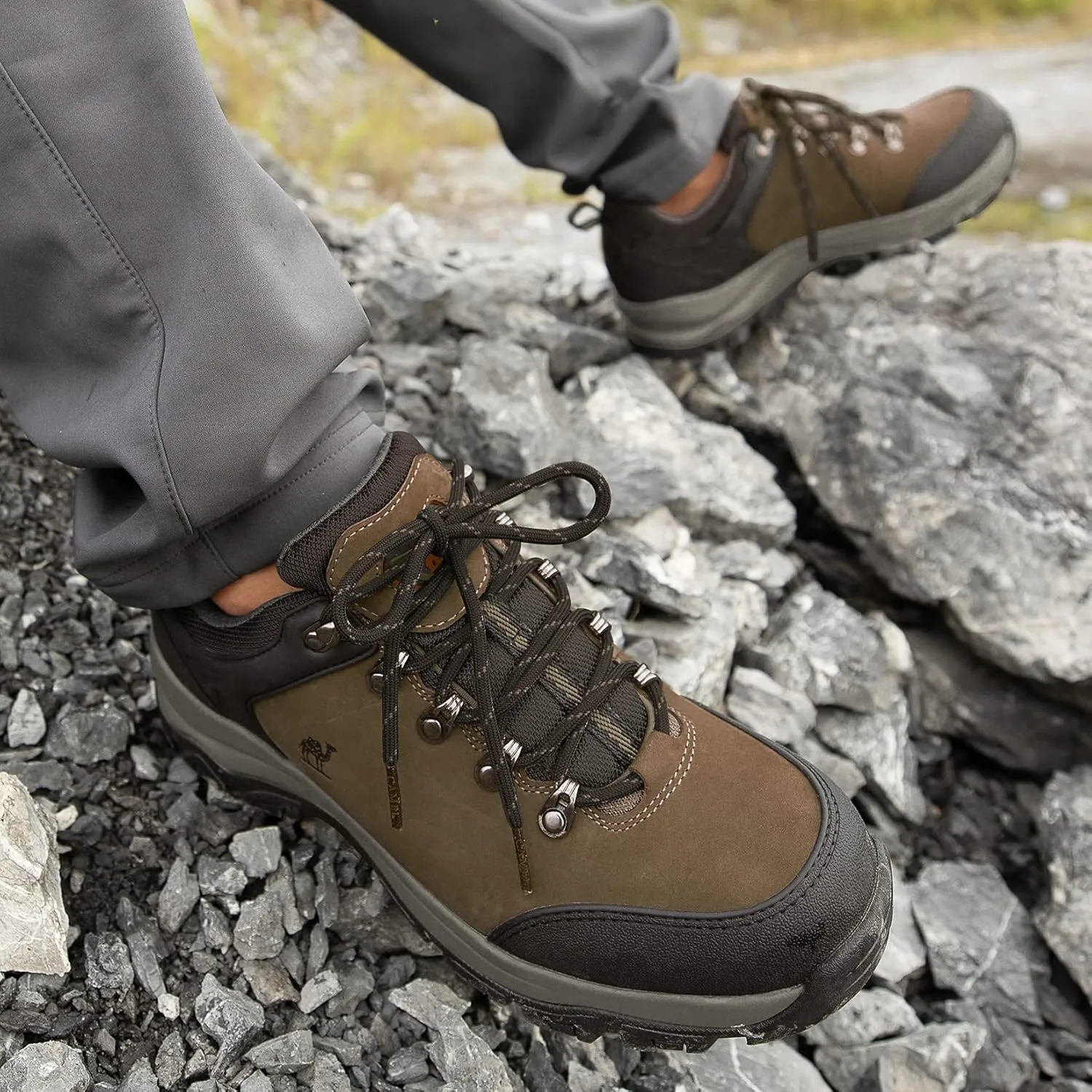 CAMEL CROWN Hiking Shoes Men Trekking Shoe Low Top Outdoor Walking Waterproof Leather Trail Sneakers