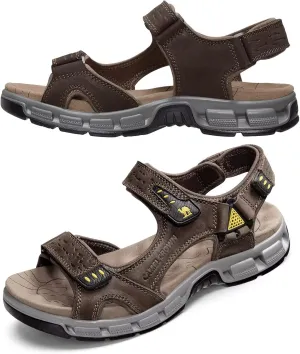 CAMEL CROWN Men's Leather Sandals Hiking Athletic Non-slip Sandals For Man Soft Cushion Open Toes Walking Beach Water Fisherman Sandal