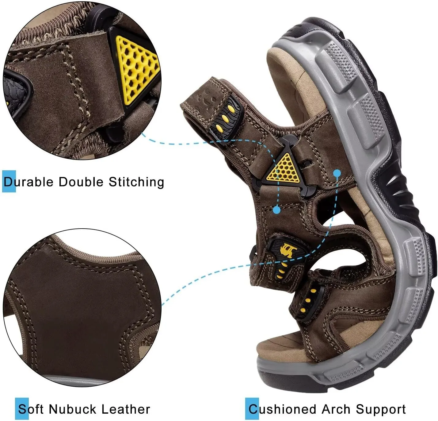CAMEL CROWN Men's Leather Sandals Hiking Athletic Non-slip Sandals For Man Soft Cushion Open Toes Walking Beach Water Fisherman Sandal
