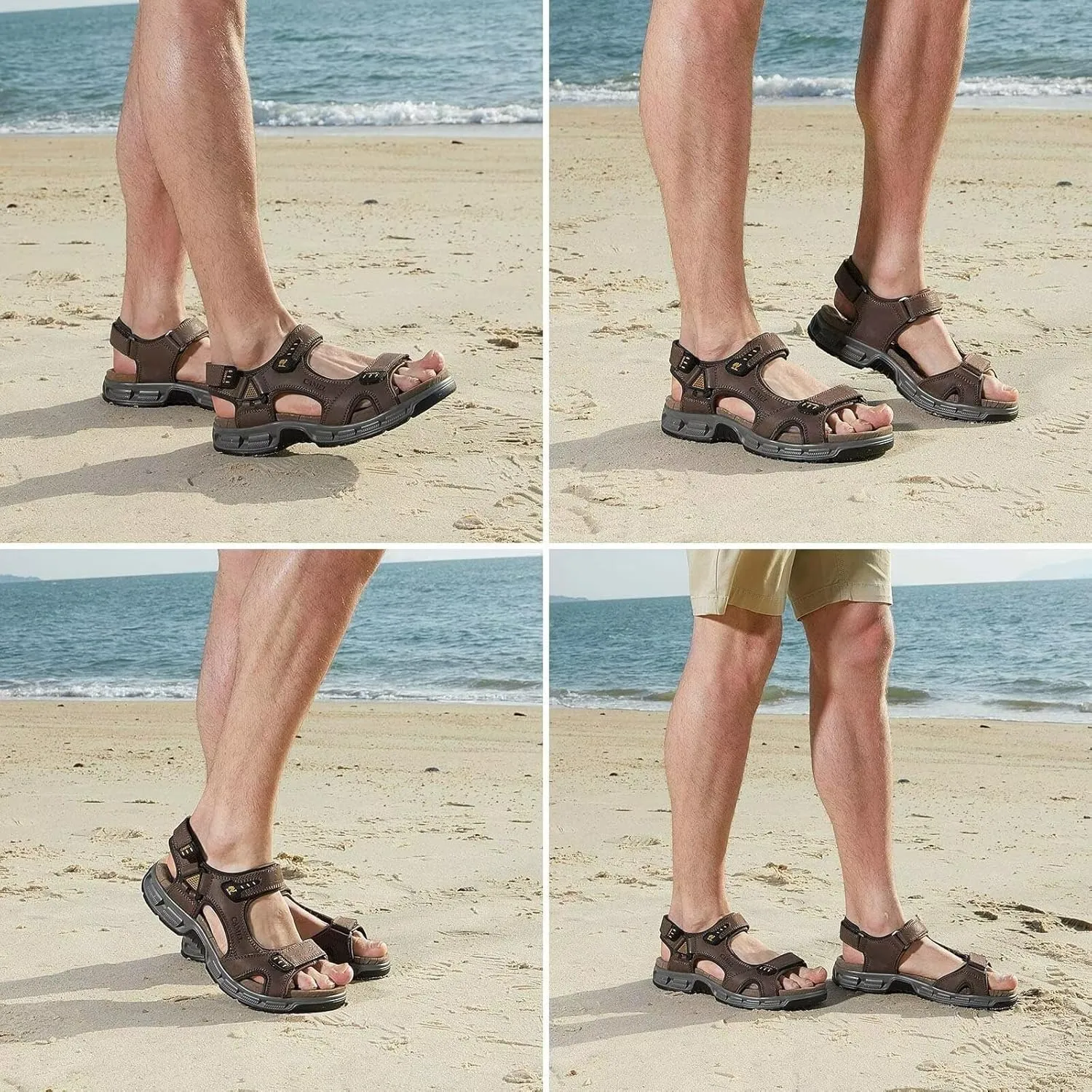 CAMEL CROWN Men's Leather Sandals Hiking Athletic Non-slip Sandals For Man Soft Cushion Open Toes Walking Beach Water Fisherman Sandal