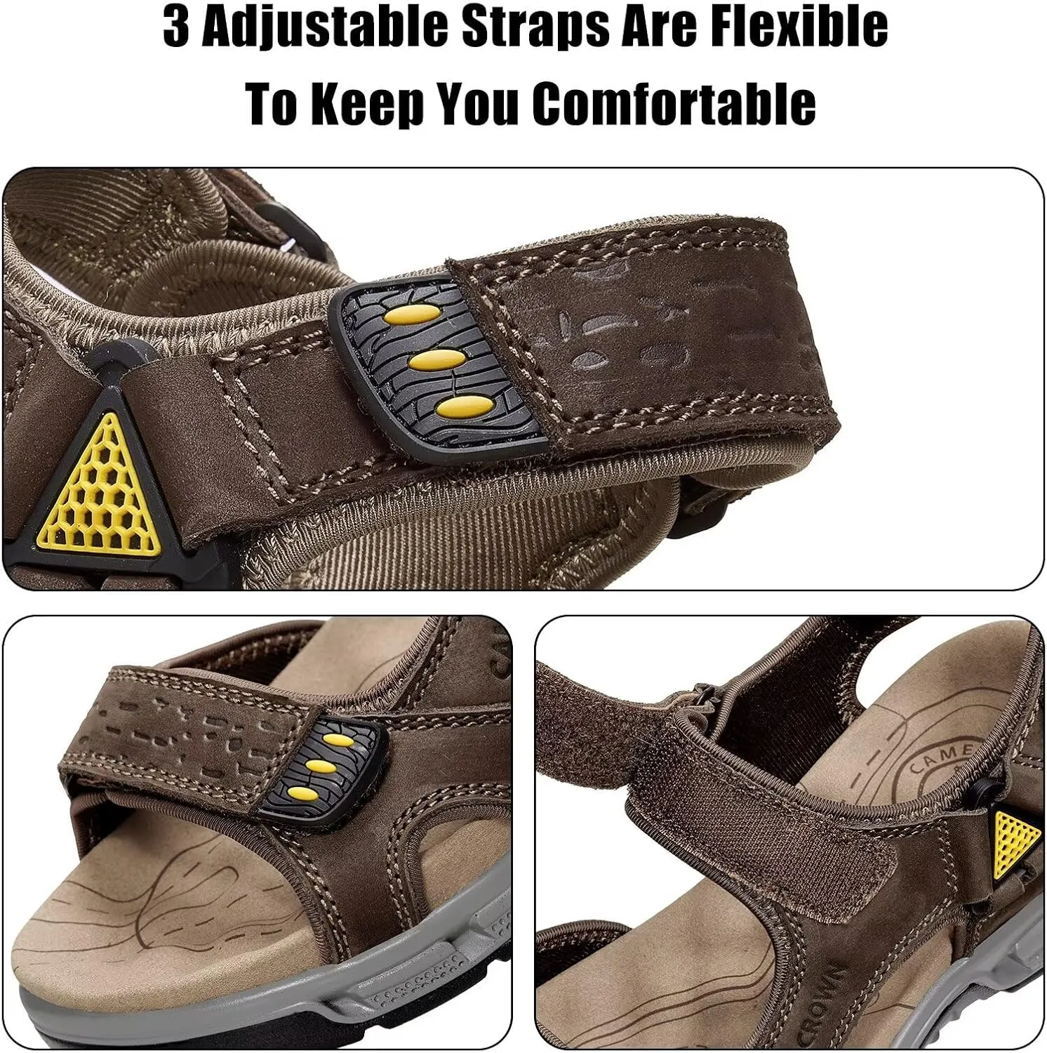 CAMEL CROWN Men's Leather Sandals Hiking Athletic Non-slip Sandals For Man Soft Cushion Open Toes Walking Beach Water Fisherman Sandal