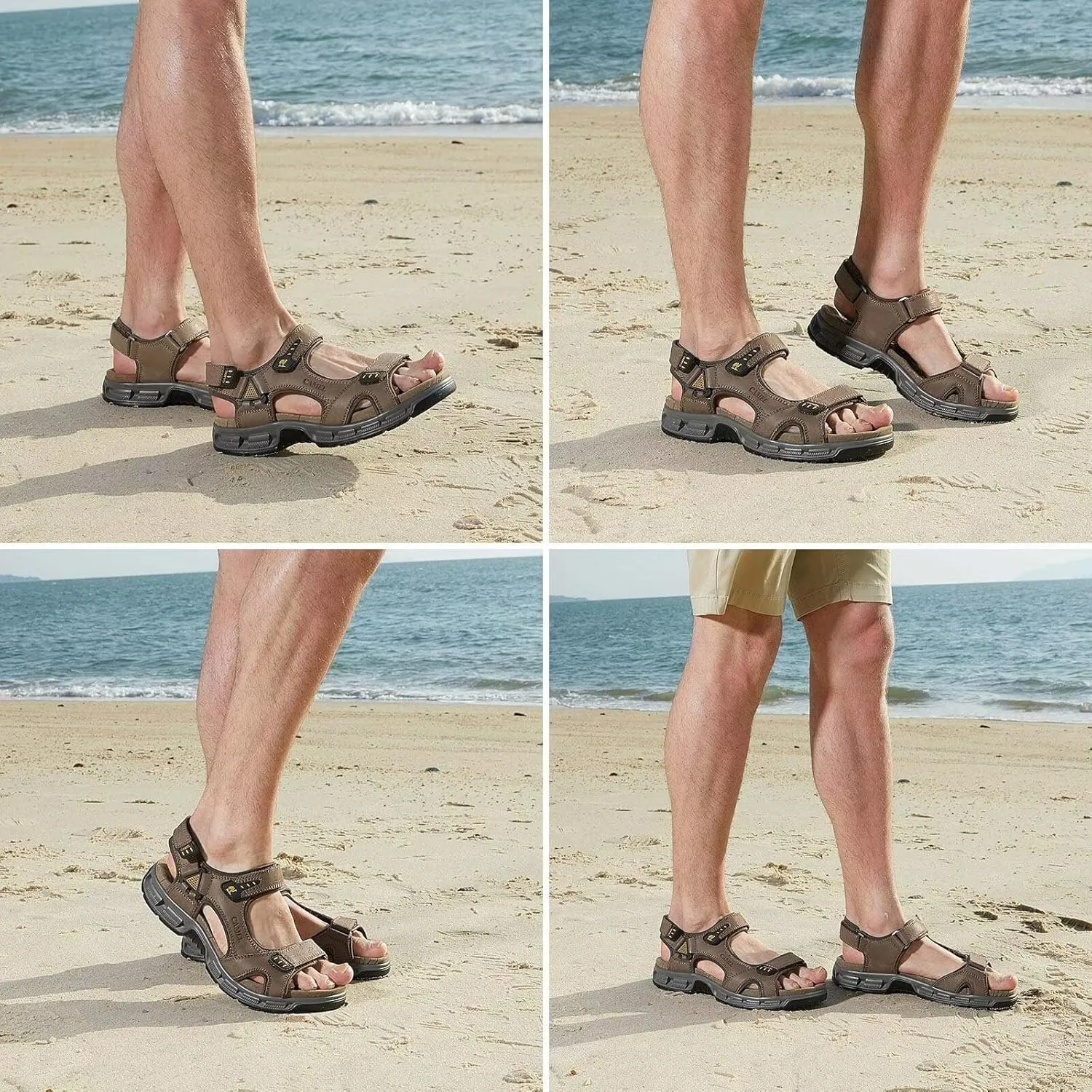 CAMEL CROWN Men's Leather Sandals Hiking Athletic Non-slip Sandals For Man Soft Cushion Open Toes Walking Beach Water Fisherman Sandal